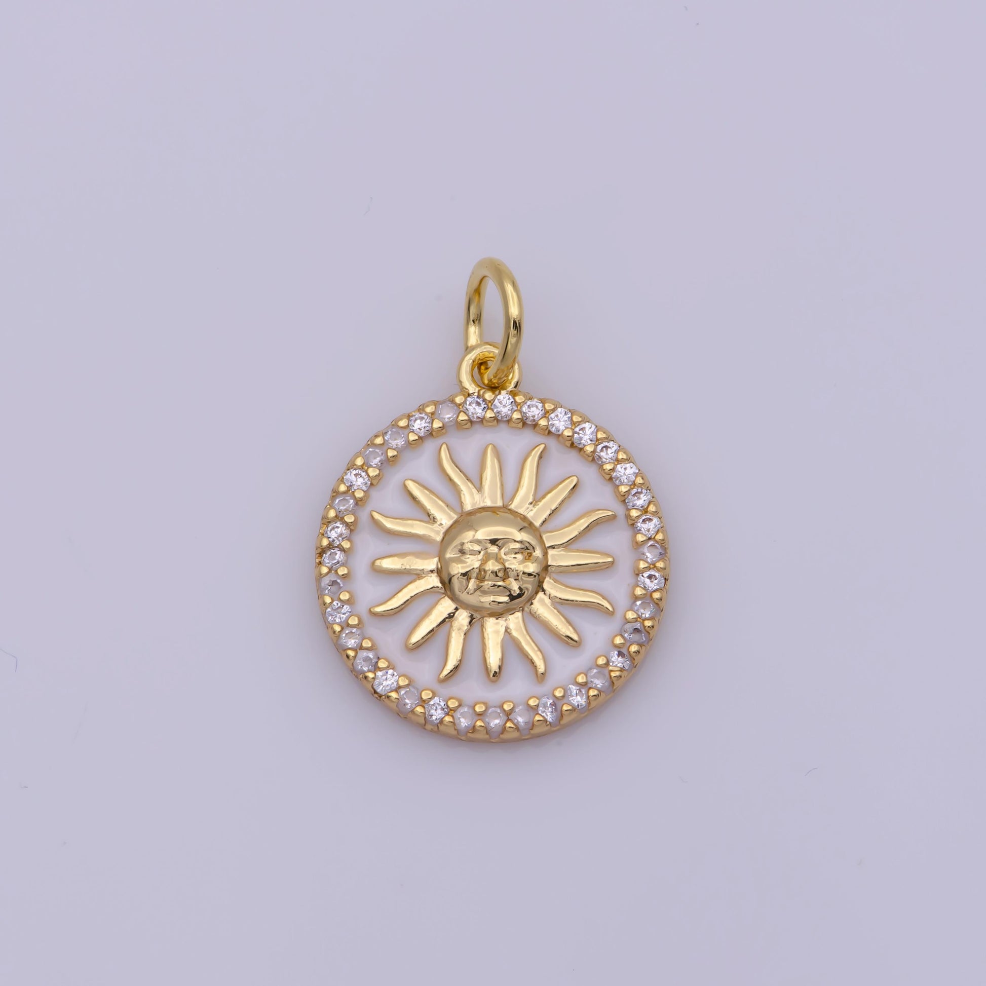 White Pearl SunBurst Pendant Gold Filled Sun Charm Necklace, Sun Ray Coin Pendant for Necklace Bracelet Component N185