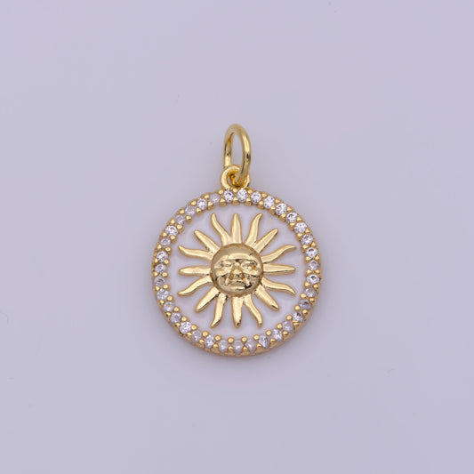 White Pearl SunBurst Pendant Gold Filled Sun Charm Necklace, Sun Ray Coin Pendant for Necklace Bracelet Component N185