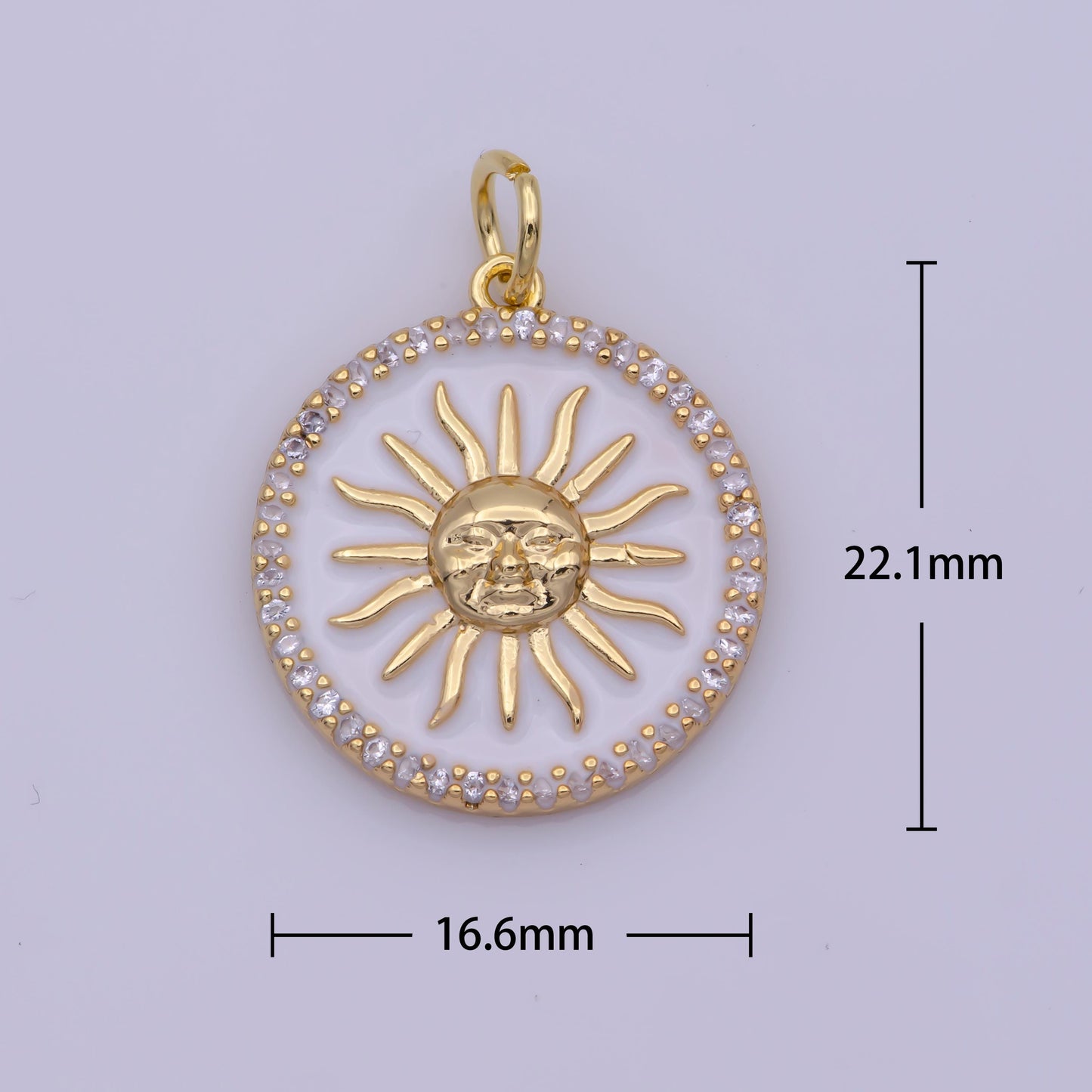 White Pearl SunBurst Pendant Gold Filled Sun Charm Necklace, Sun Ray Coin Pendant for Necklace Bracelet Component N185