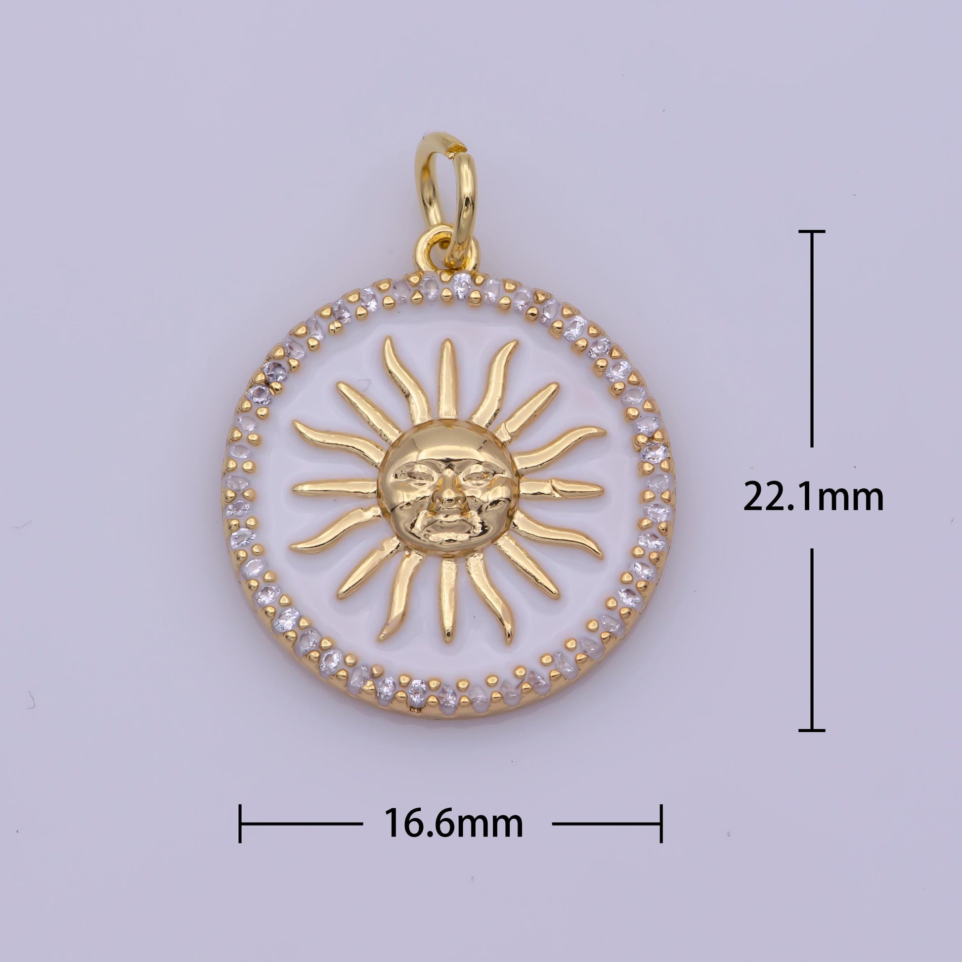 White Pearl SunBurst Pendant Gold Filled Sun Charm Necklace, Sun Ray Coin Pendant for Necklace Bracelet Component N185