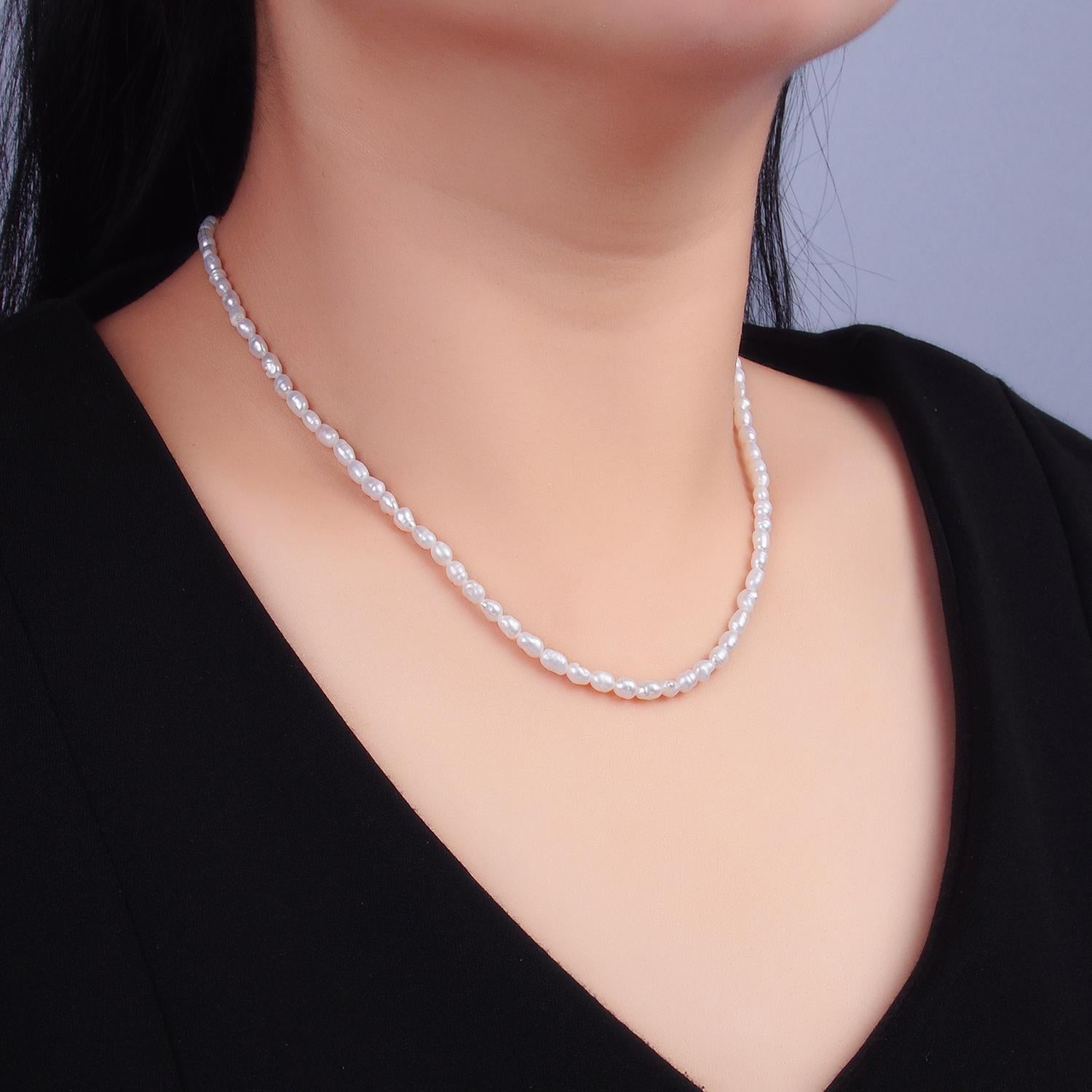 Handmade 4mm Natural Freshwater Pearl Necklace 16.5 inch + 2 inch extender WA-279