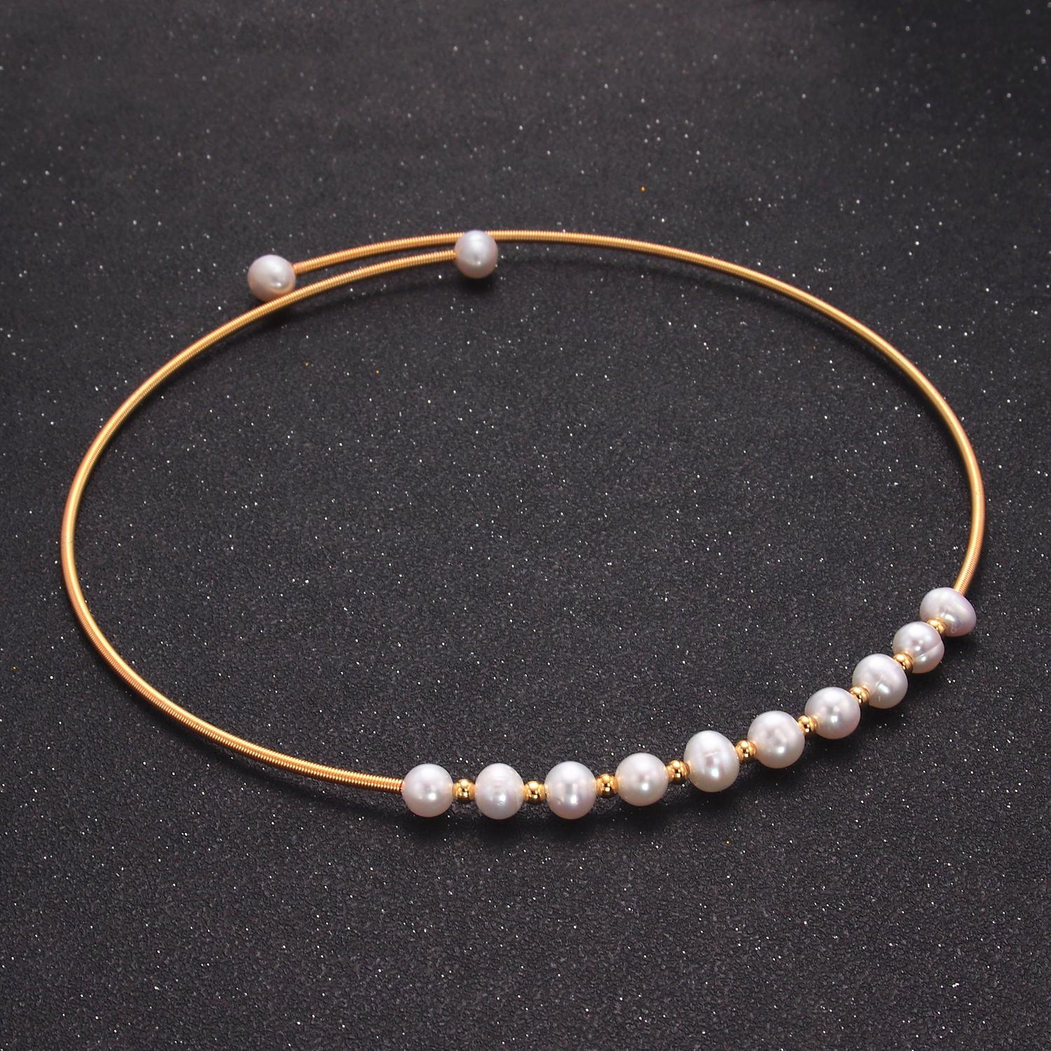 Dainty gold collar Pearl necklace silver choker necklace minimalist jewelry wire choker necklace adjustable wa-2730