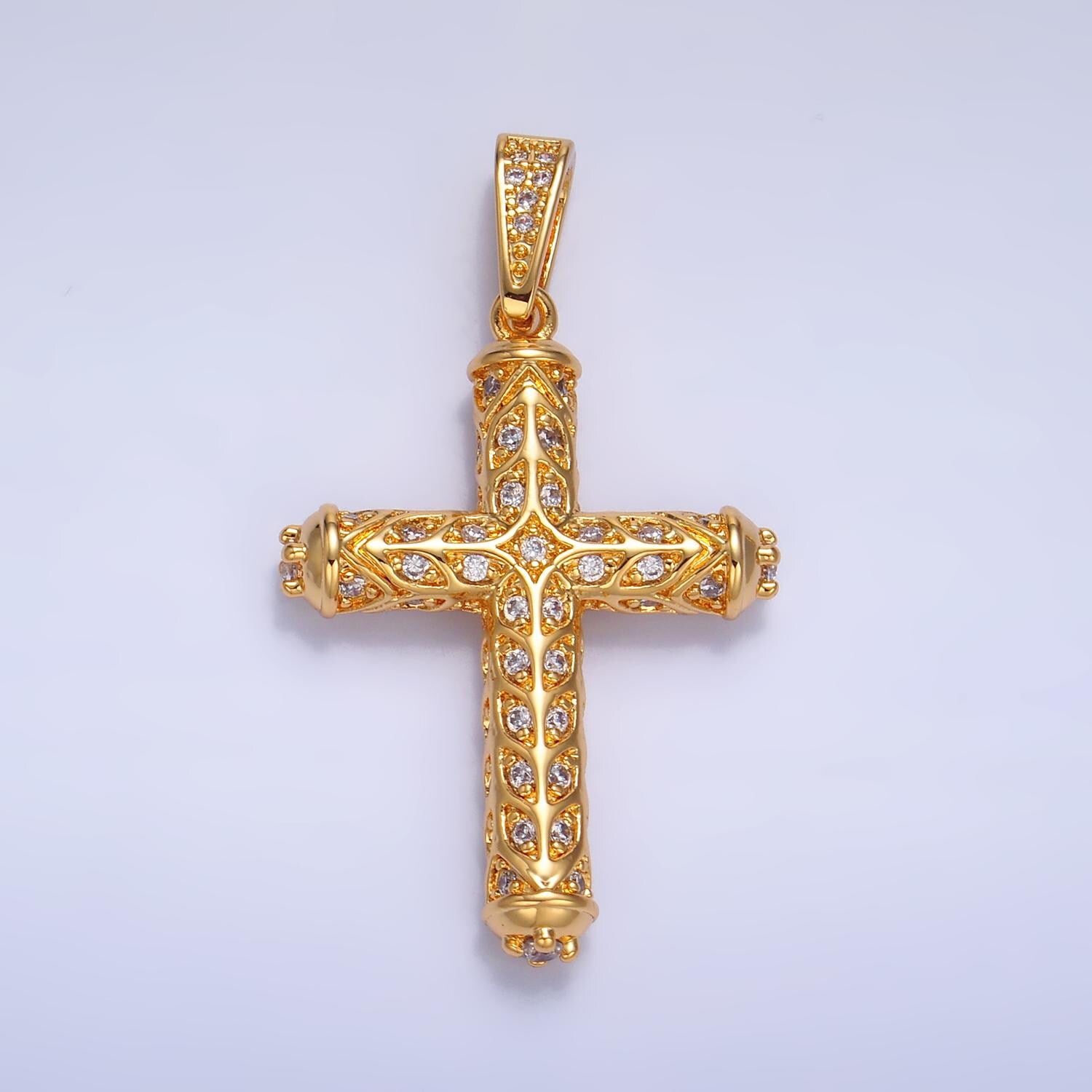 Statement Cross Pendant in 24K Gold Filled Clear, Green CZ Artisan Religious Cross Charm for Religious Jewelry Making | AA1077 AA1078