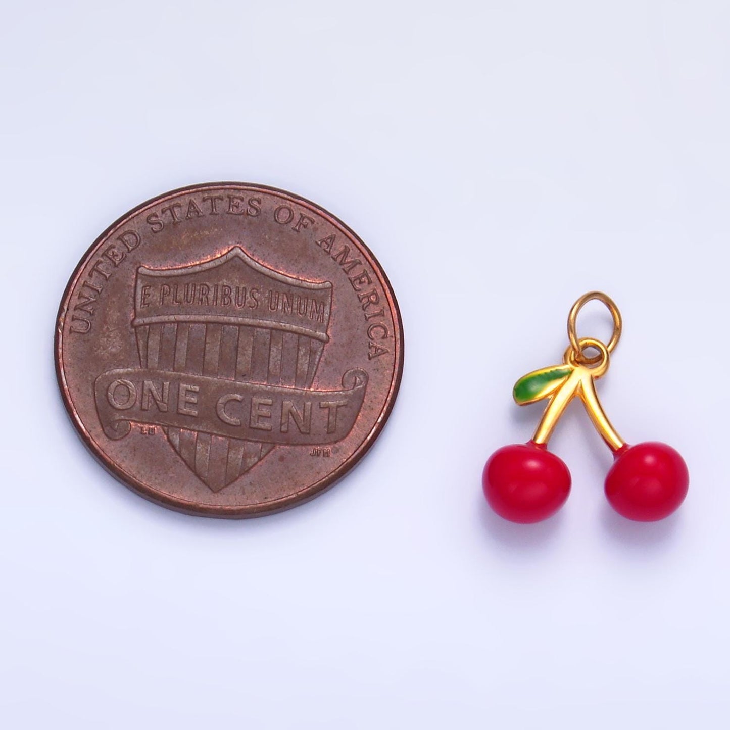 Gold Stainless steel red cherry charm fruit foodie charm | p-637
