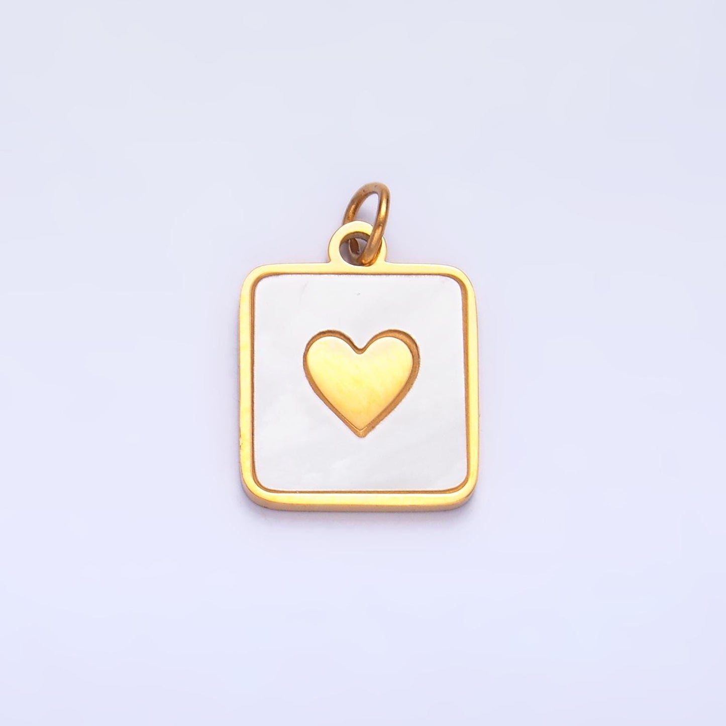 Gold Stainless Steel Tag Charm Shell Pearl Heart Square Charm | P643