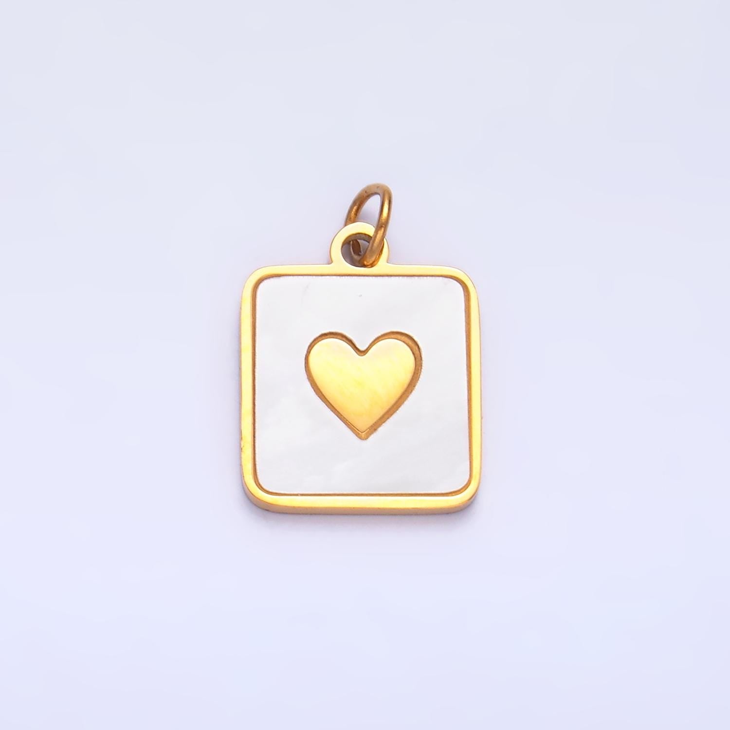 Gold Stainless Steel Tag Charm Shell Pearl Heart Square Charm | P643