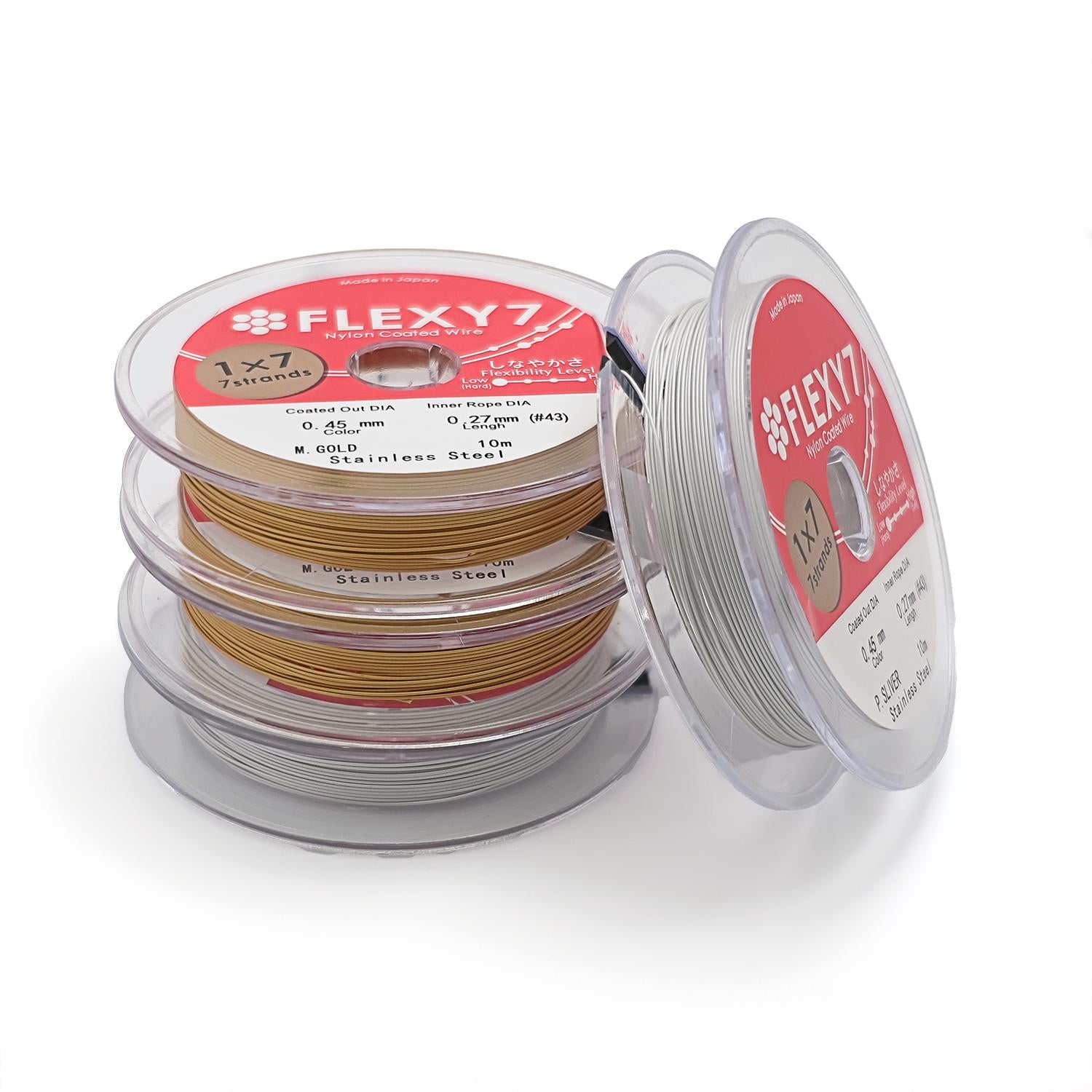 10 meter High Quality 0.25, 0.3, 0.35, 0.4, 0.45mm Gold Silver Nylon Coated Stainless Steel Wire made in Japan for String Beads Pearl SP-014