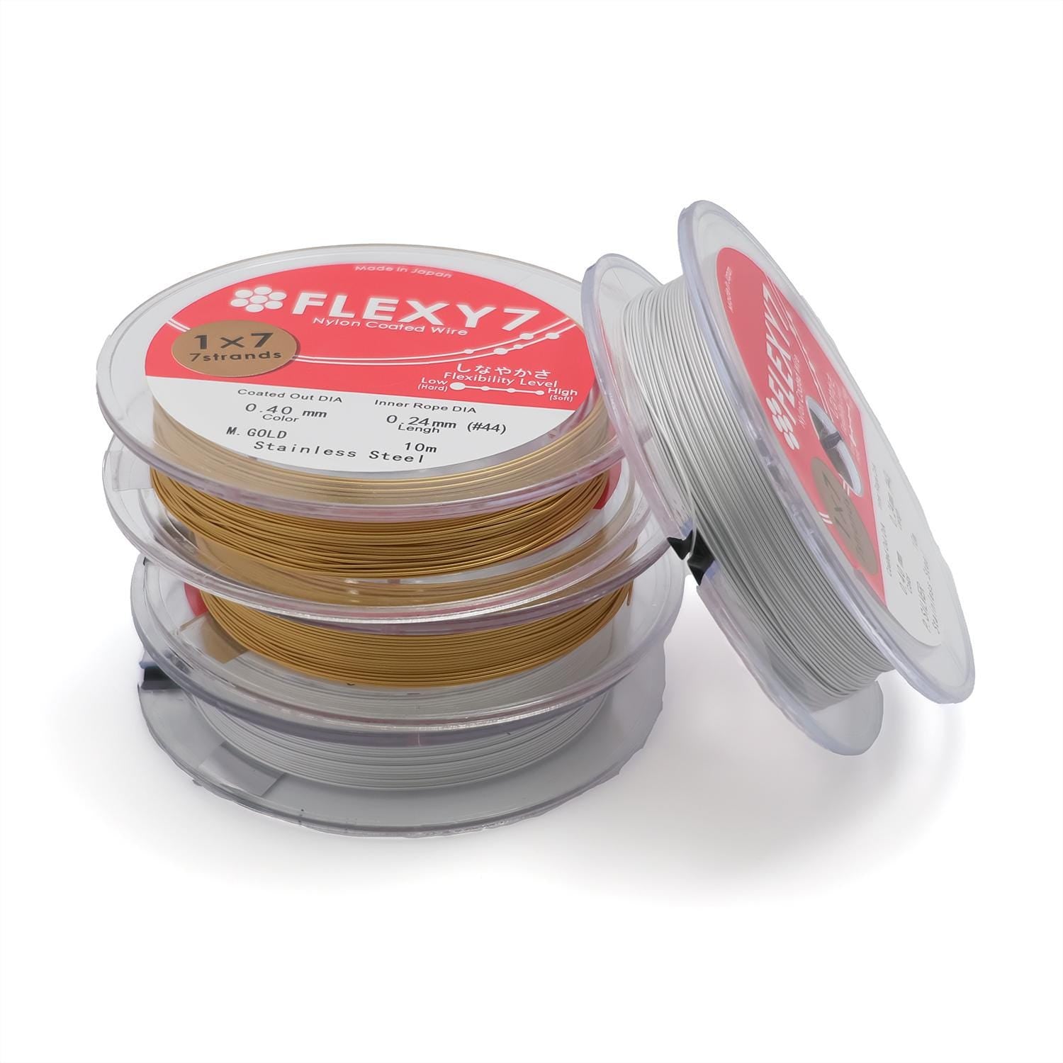 10 meter High Quality 0.25, 0.3, 0.35, 0.4, 0.45mm Gold Silver Nylon Coated Stainless Steel Wire made in Japan for String Beads Pearl SP-014