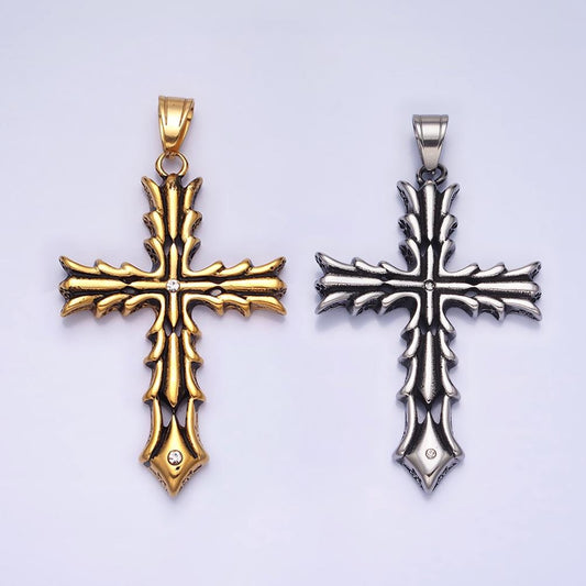 Men fire cross charm stainless steel dangle charm in silver color religious heavy hard pendant lead nickel free tarnish free | p-1131