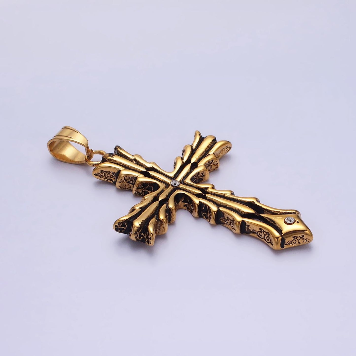 Men fire cross charm stainless steel dangle charm in silver color religious heavy hard pendant lead nickel free tarnish free | p-1131