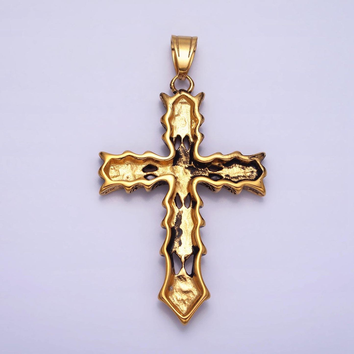 Men fire cross charm stainless steel dangle charm in silver color religious heavy hard pendant lead nickel free tarnish free | p-1131