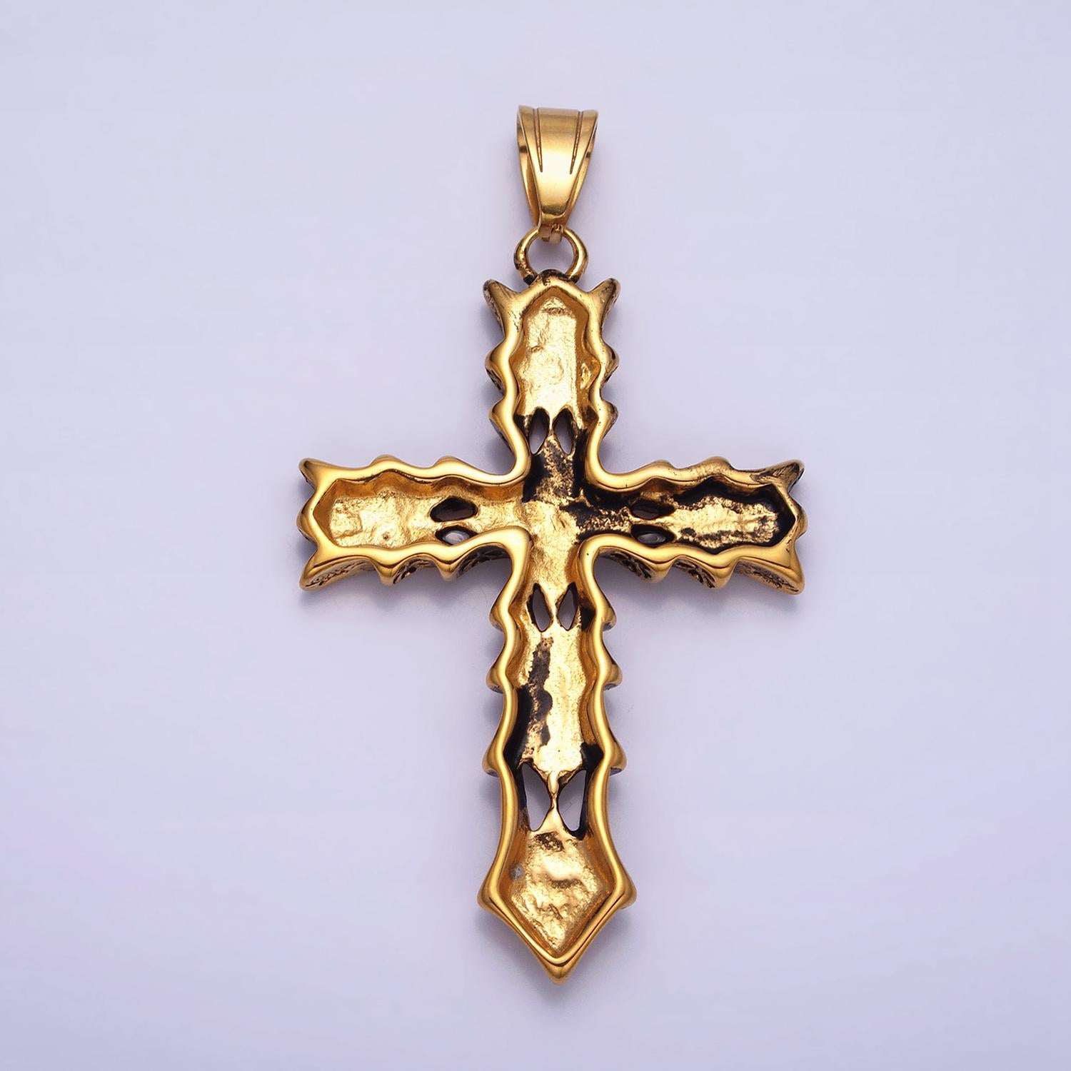 Men fire cross charm stainless steel dangle charm in silver color religious heavy hard pendant lead nickel free tarnish free | p-1131