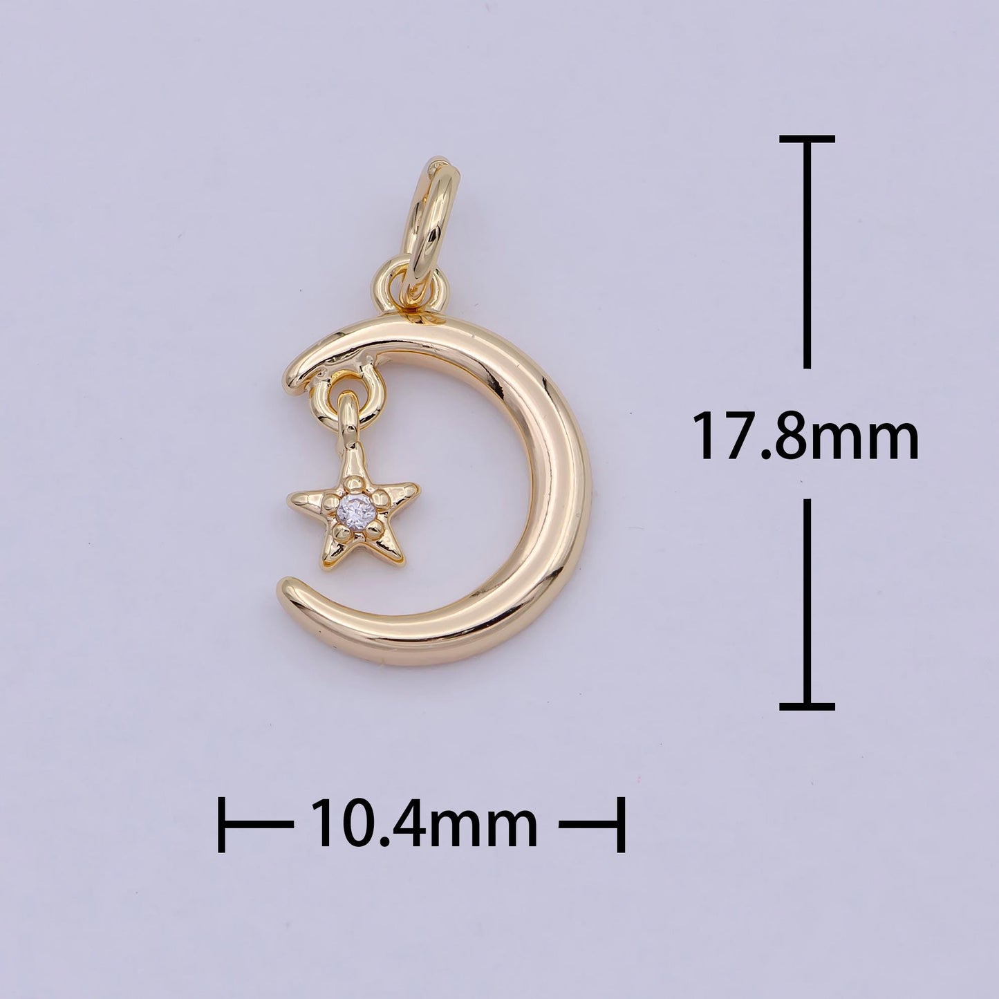 Mini Crescent Moon & Star CZ 16K Gold Filled Celestial Charm | W-178