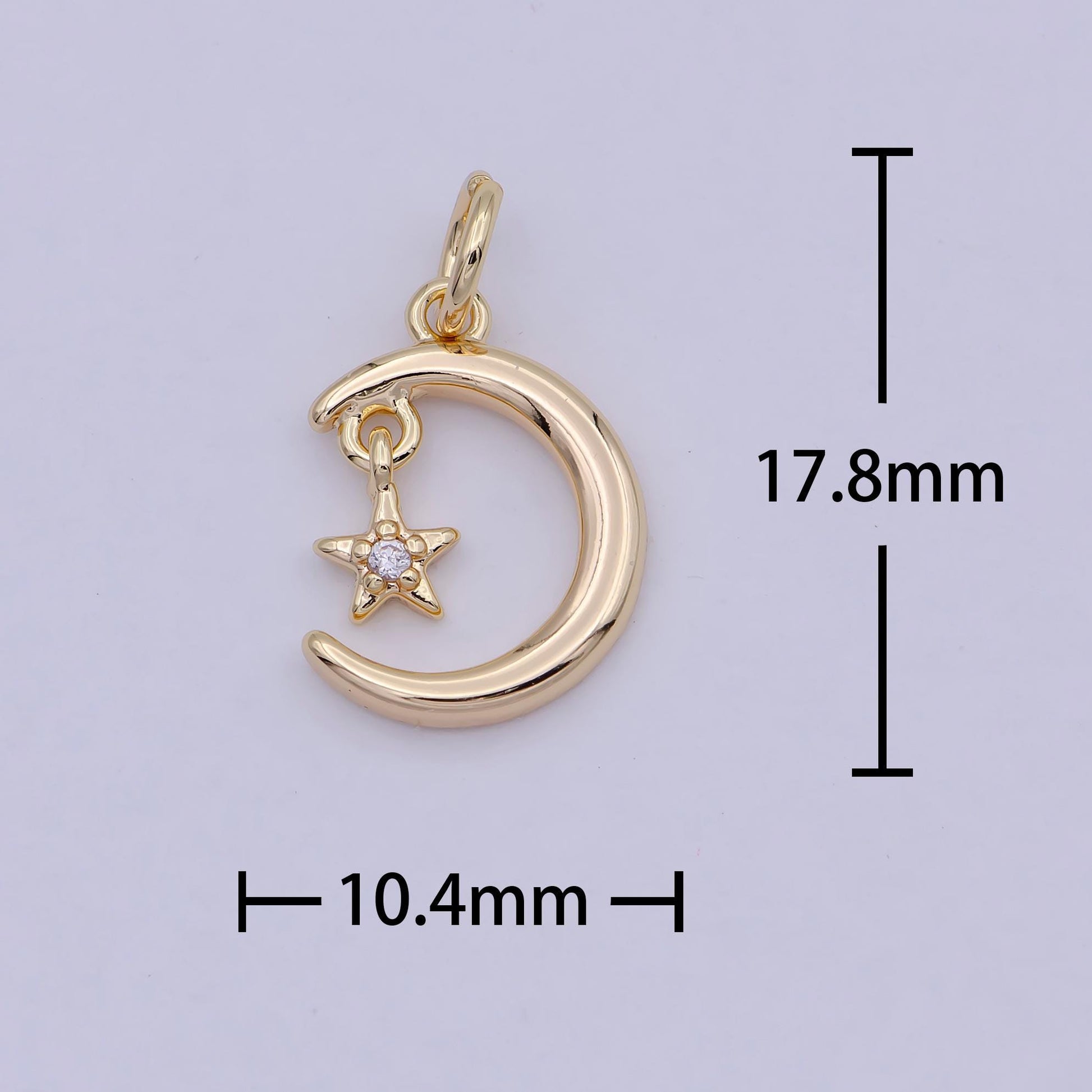 Mini Crescent Moon & Star CZ 16K Gold Filled Celestial Charm | W-178