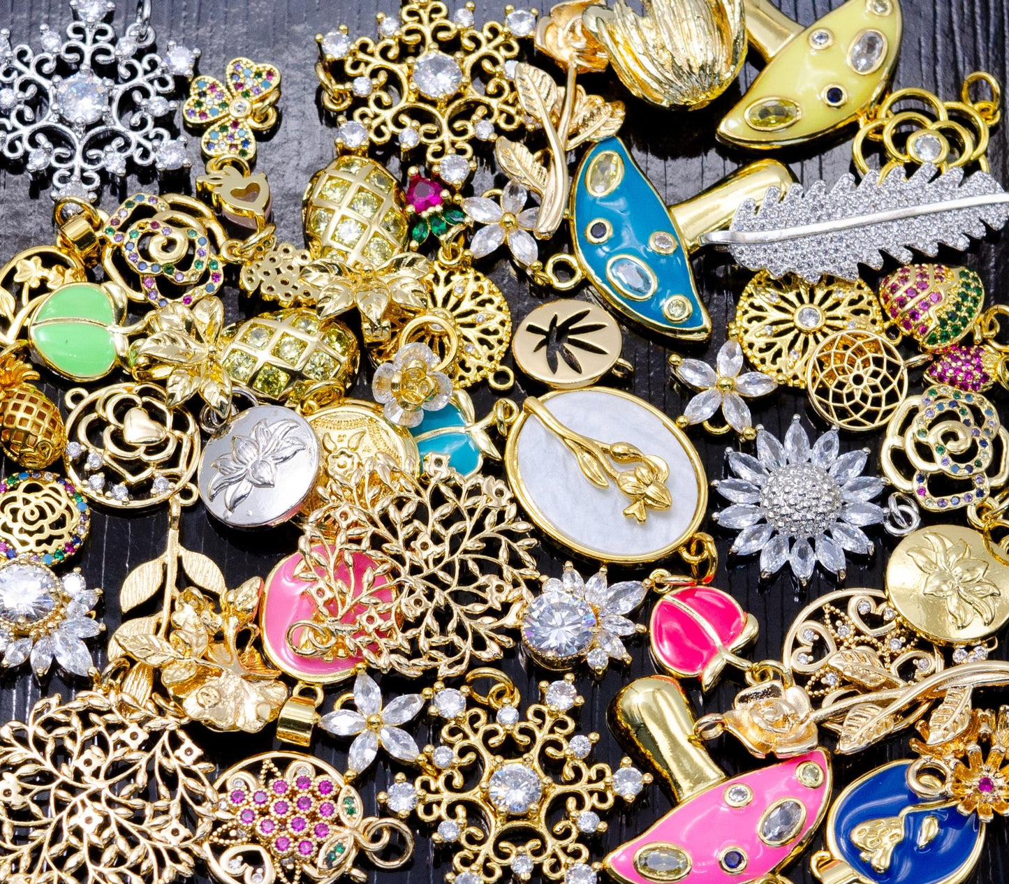 Random Mix Charm Bar Supply 14k Gold Filled Charm Assorted Charm Enamel Micro Pave CZ for Charm Bar Party Supplies Mix Pendants Fun DIY