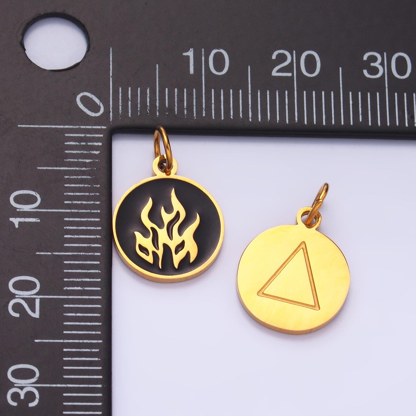 Dainty Gold Stainless Steel Fire charm element for Bracelet Necklace Component Ninja Men Earth Jewelry Inspired P724