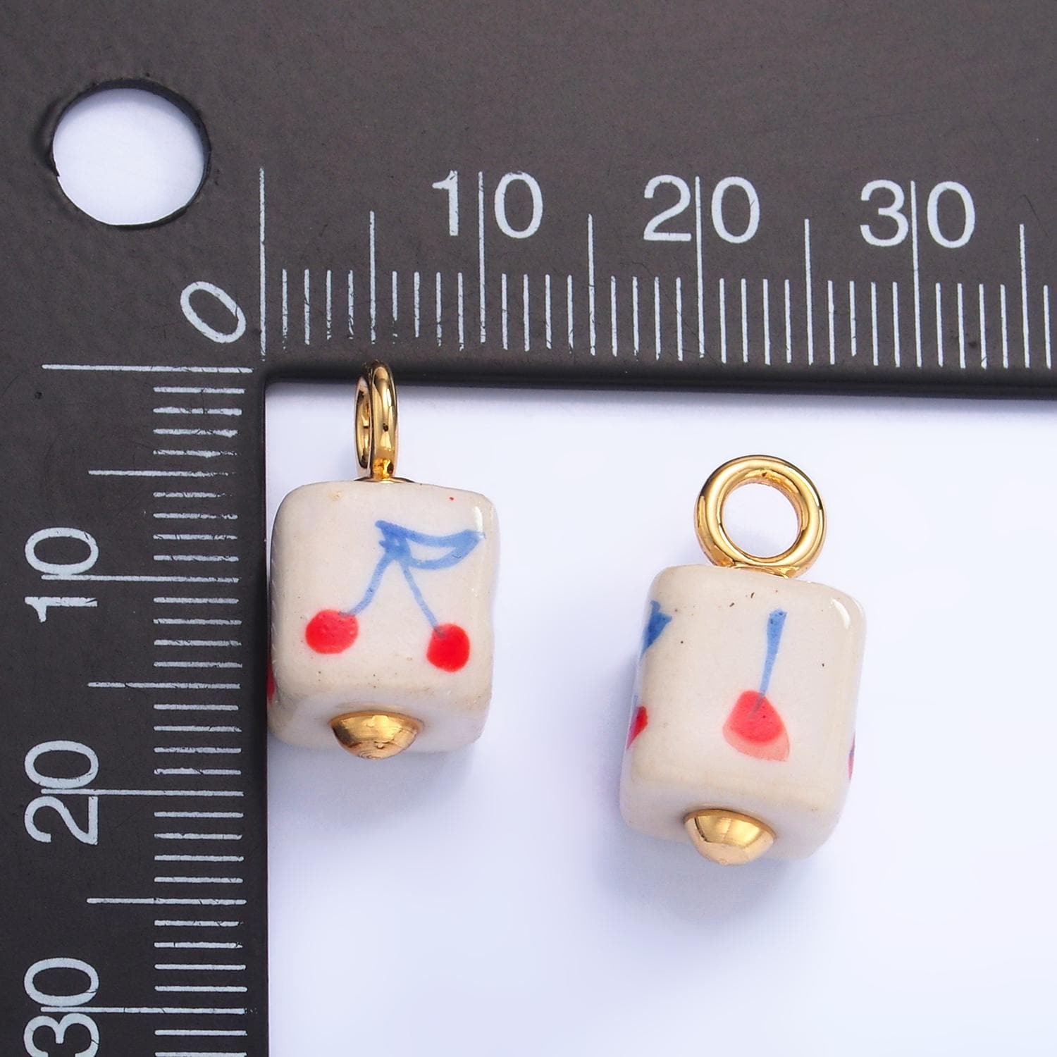 Dainty Cube ceramic charm handmade red Cherry painting ceramic porcelain vintage charm for necklace bracelet jewelry making supply W437