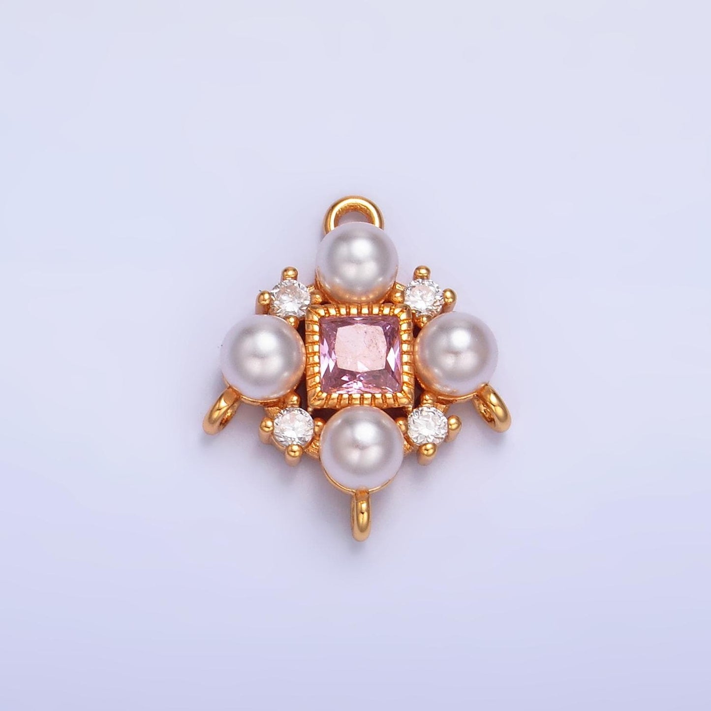 24k Gold filled Pearl Charm with Closed Link for DIY Jewelry Supply | Y001