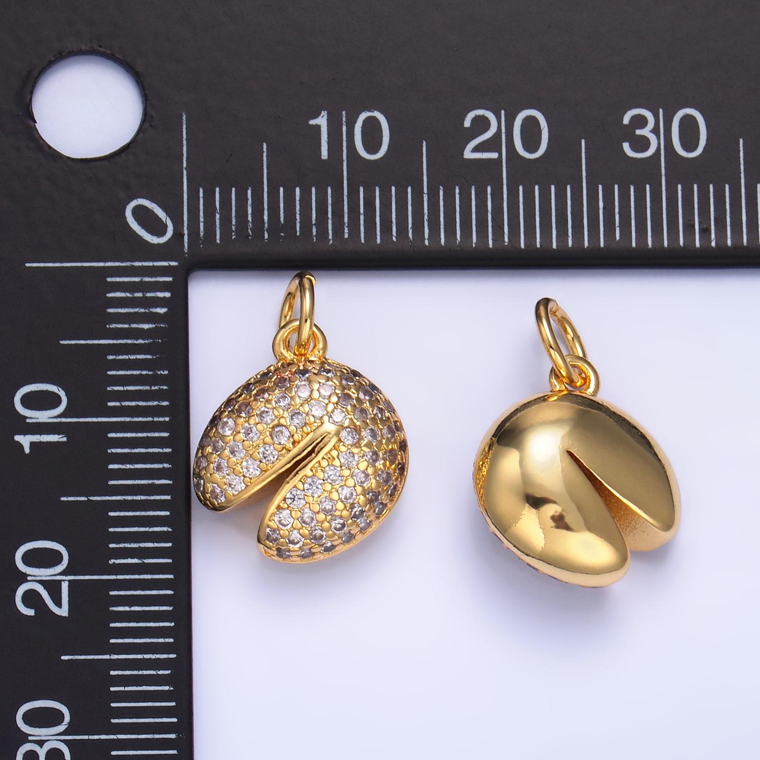 Micro Pave Fortune Cookie Pendant Gold Cookie Charms 24k Gold Filled Chinese Food Charm Foodie Charm Bracelet Necklace W429