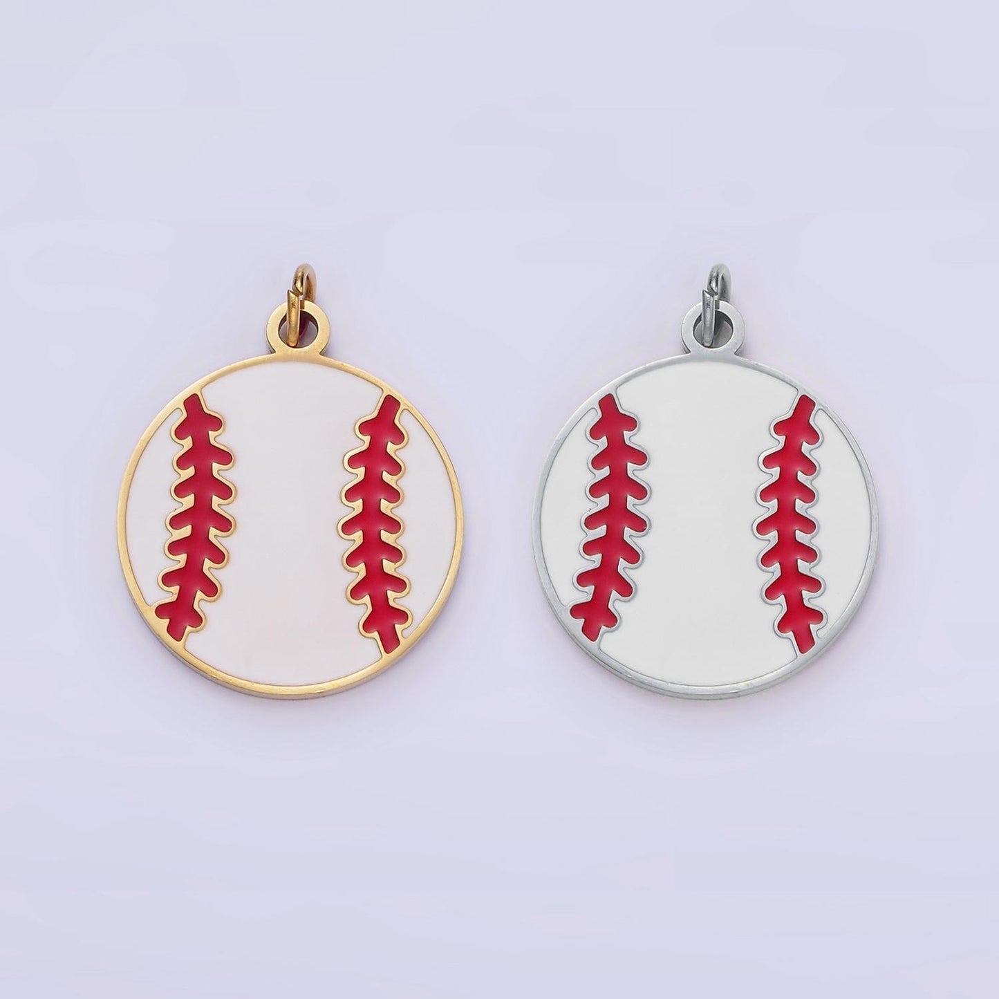 Stainless steel enamel baseball red lacing charm sport ball pendant game day team bracelet necklace charm inspired | p-966