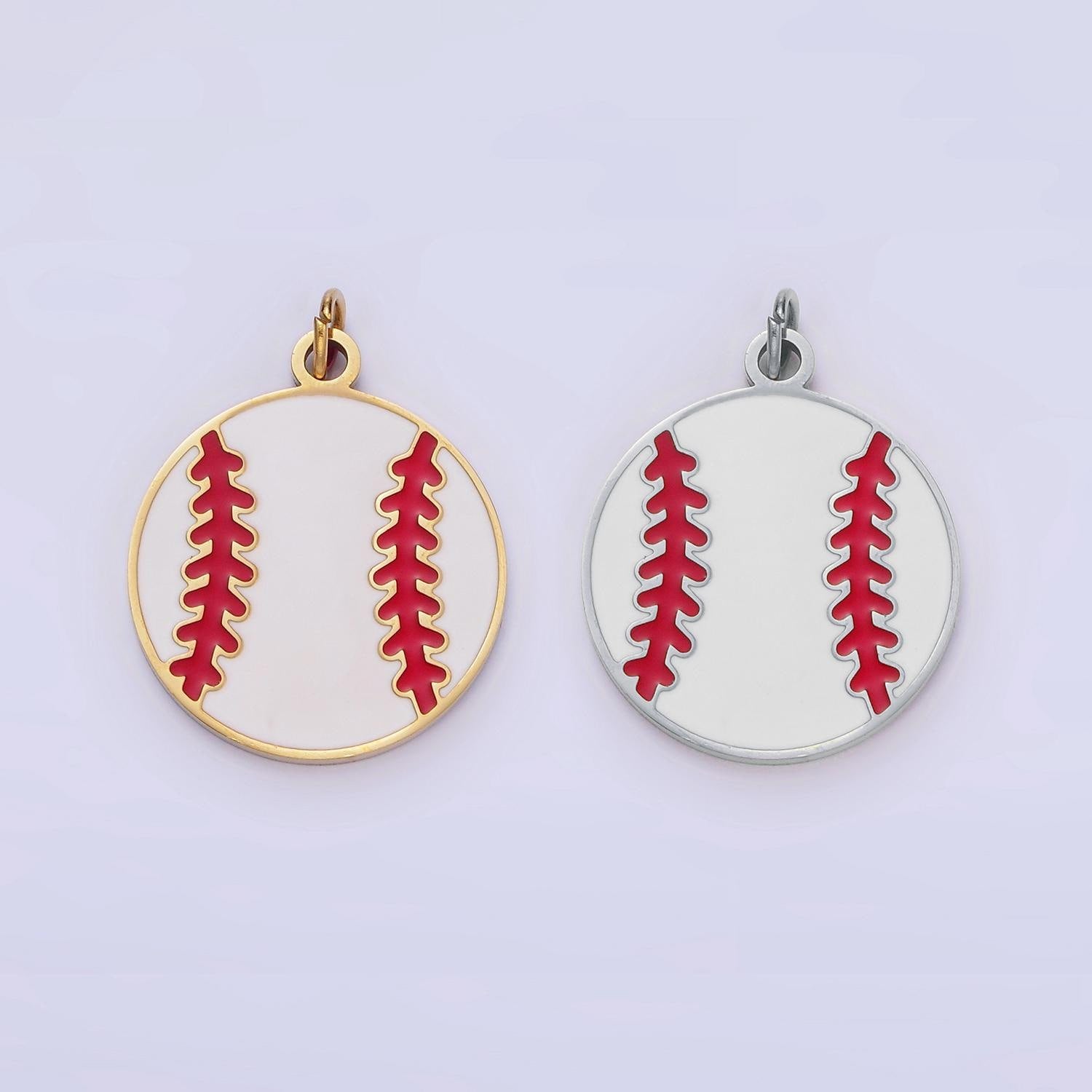 Stainless steel enamel baseball red lacing charm sport ball pendant game day team bracelet necklace charm inspired | p-966