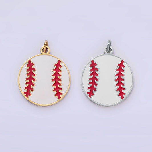 Stainless steel enamel baseball red lacing charm sport ball pendant game day team bracelet necklace charm inspired | p-966