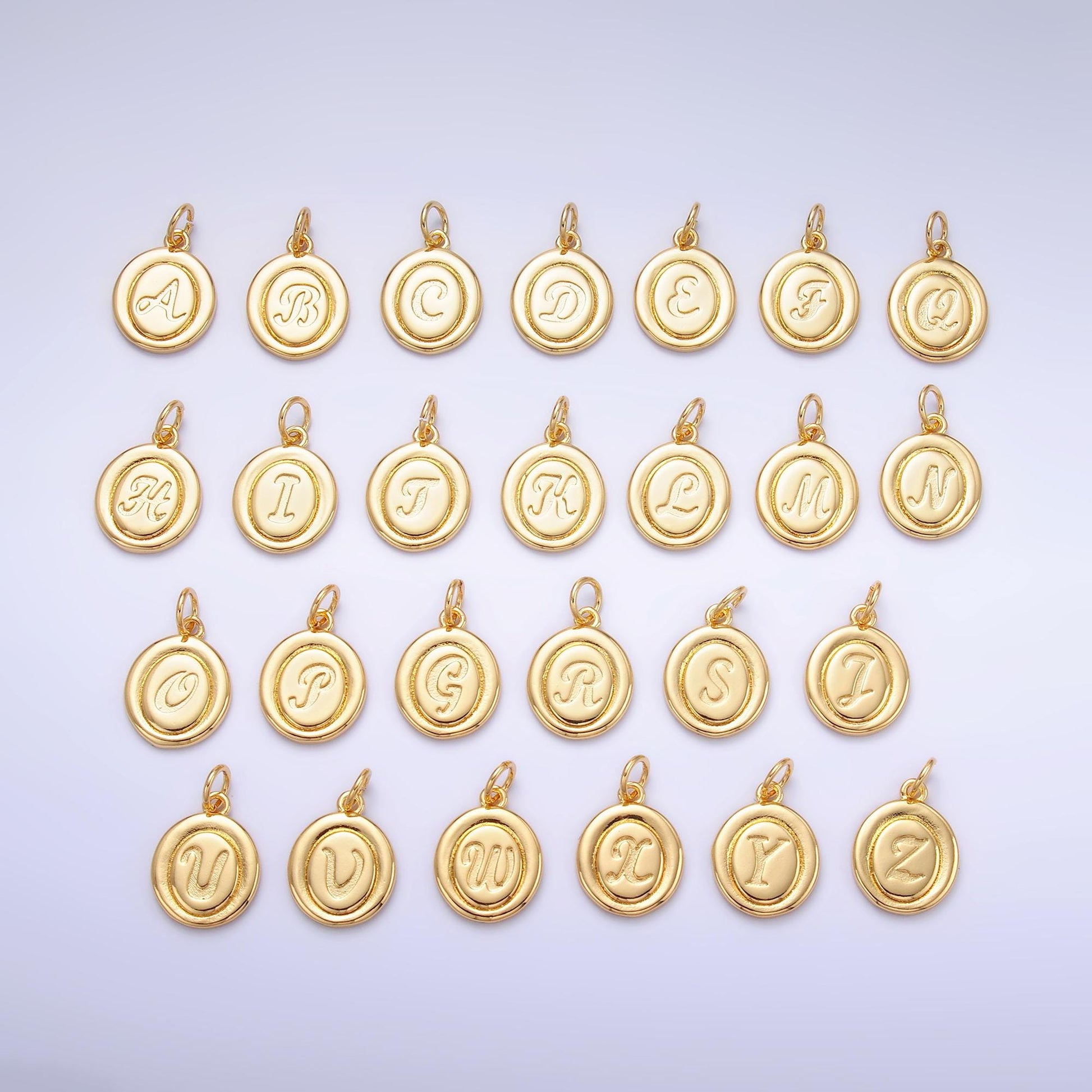Dainty Oval Gold Fill initial charm cursive letter charm minimalist alphabet monogram personalized jewelry for necklace bracelet A836