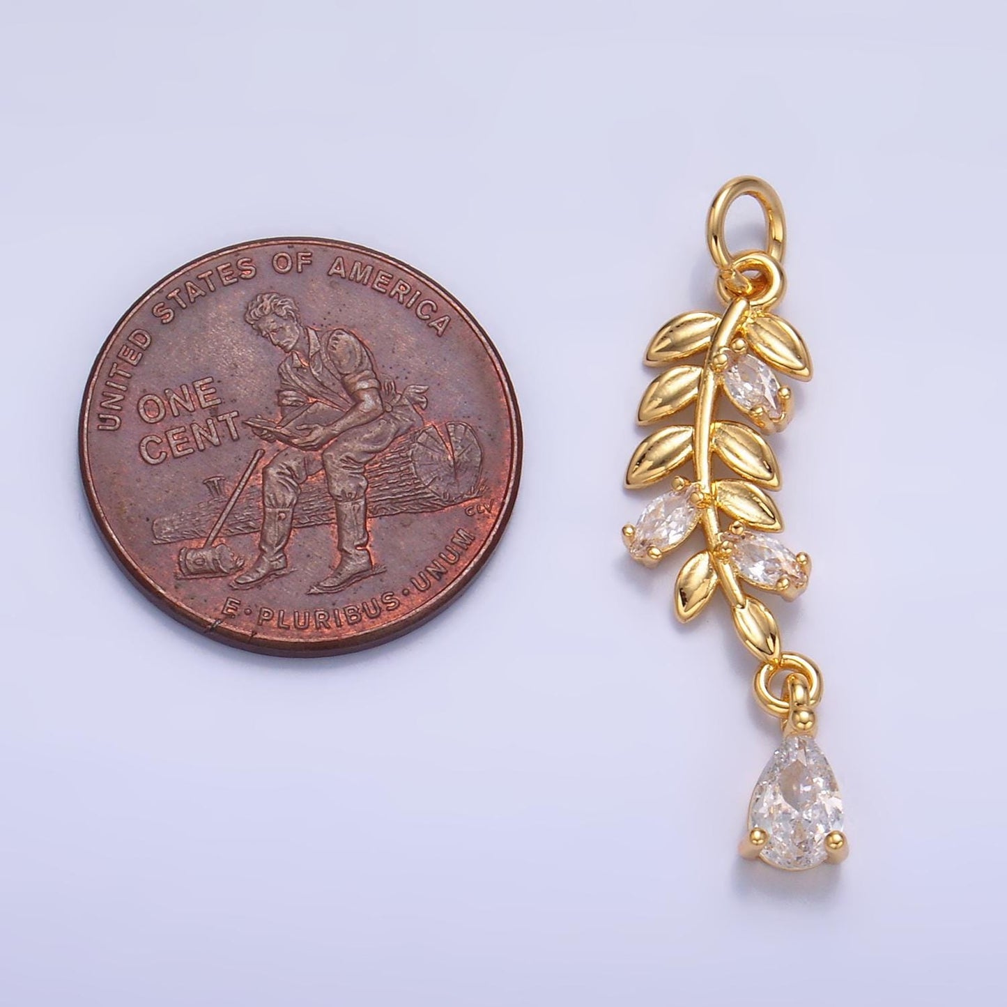24K Gold Filled Teardrop CZ Leaf Nature Charm in Gold & Silver | W449