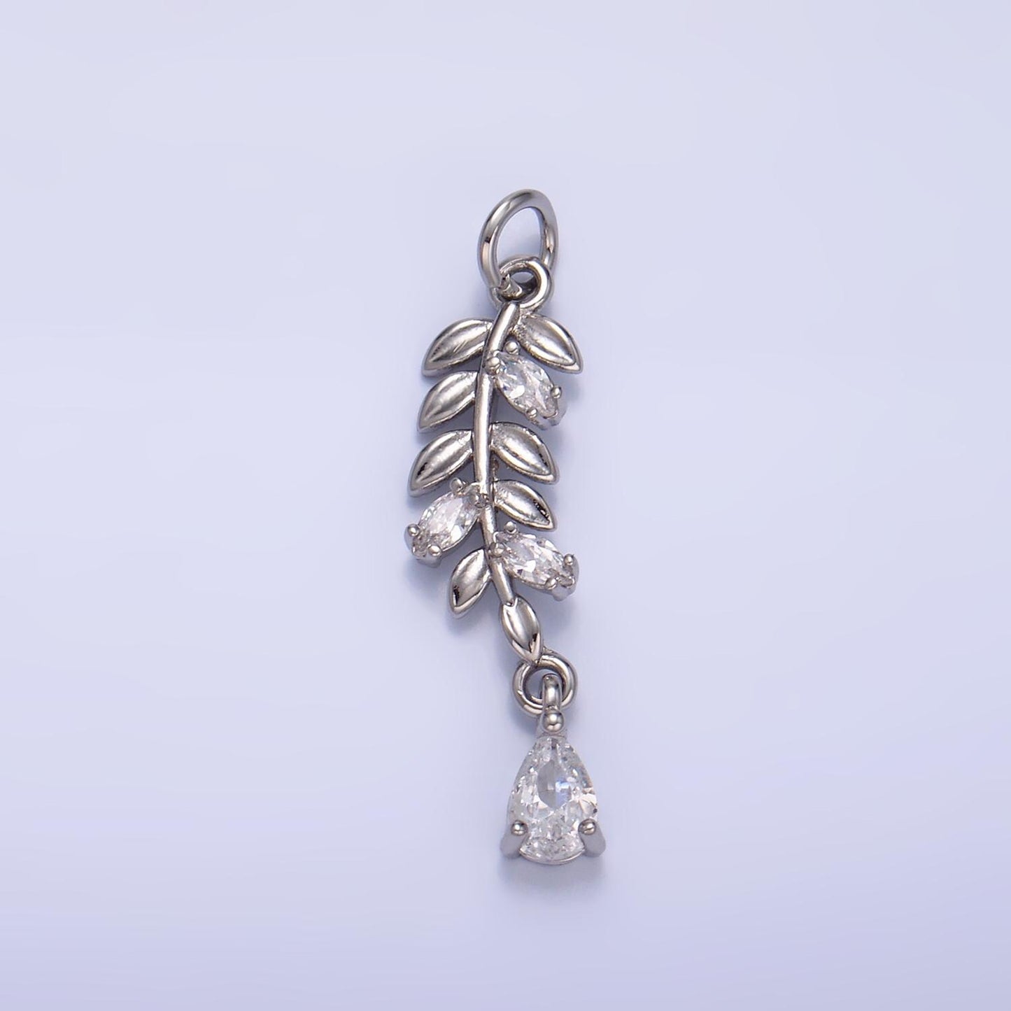 24K Gold Filled Teardrop CZ Leaf Nature Charm in Gold & Silver | W449