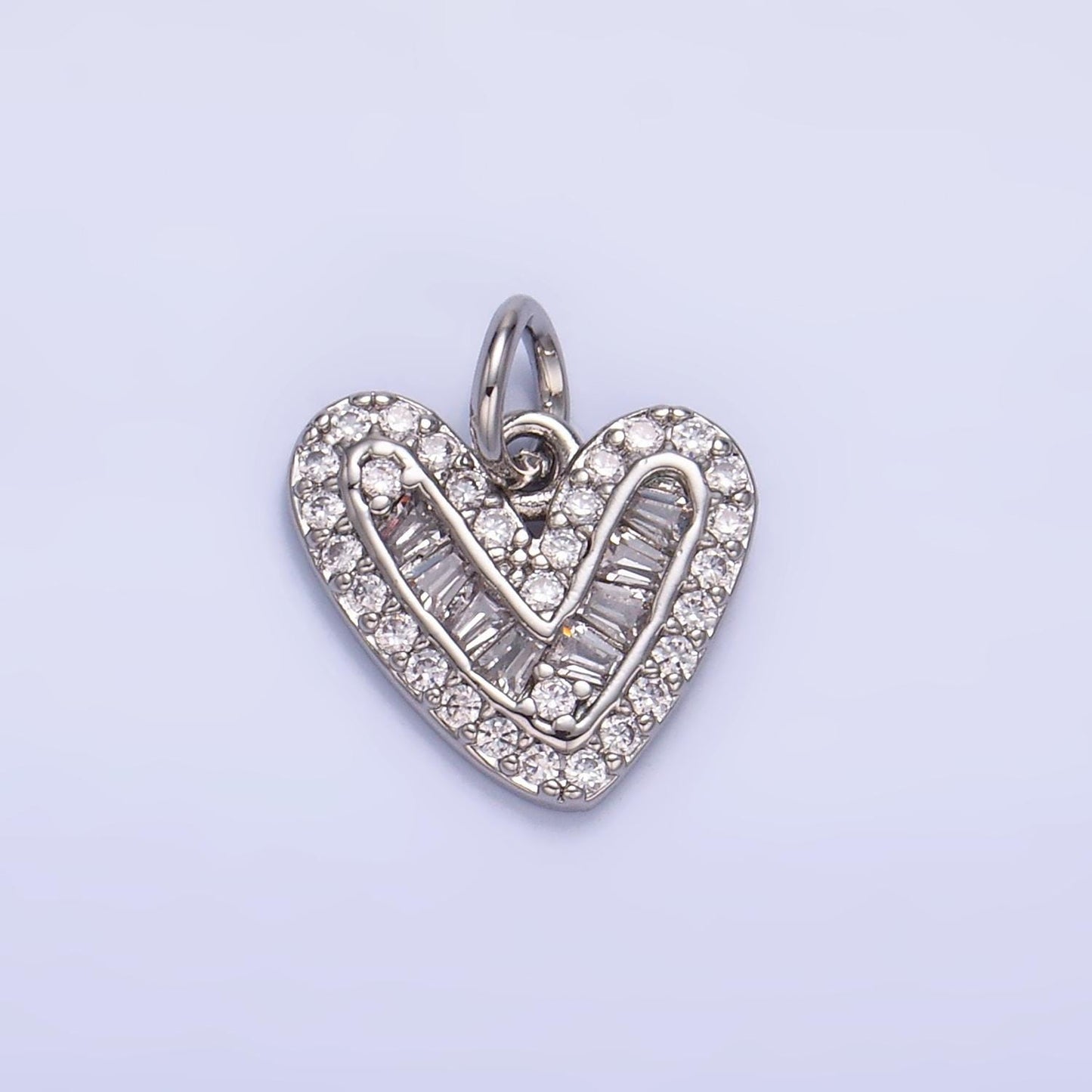 Mini 24K Gold Filled Micro Paved CZ Baguette Heart Charm in Gold & Silver | W446