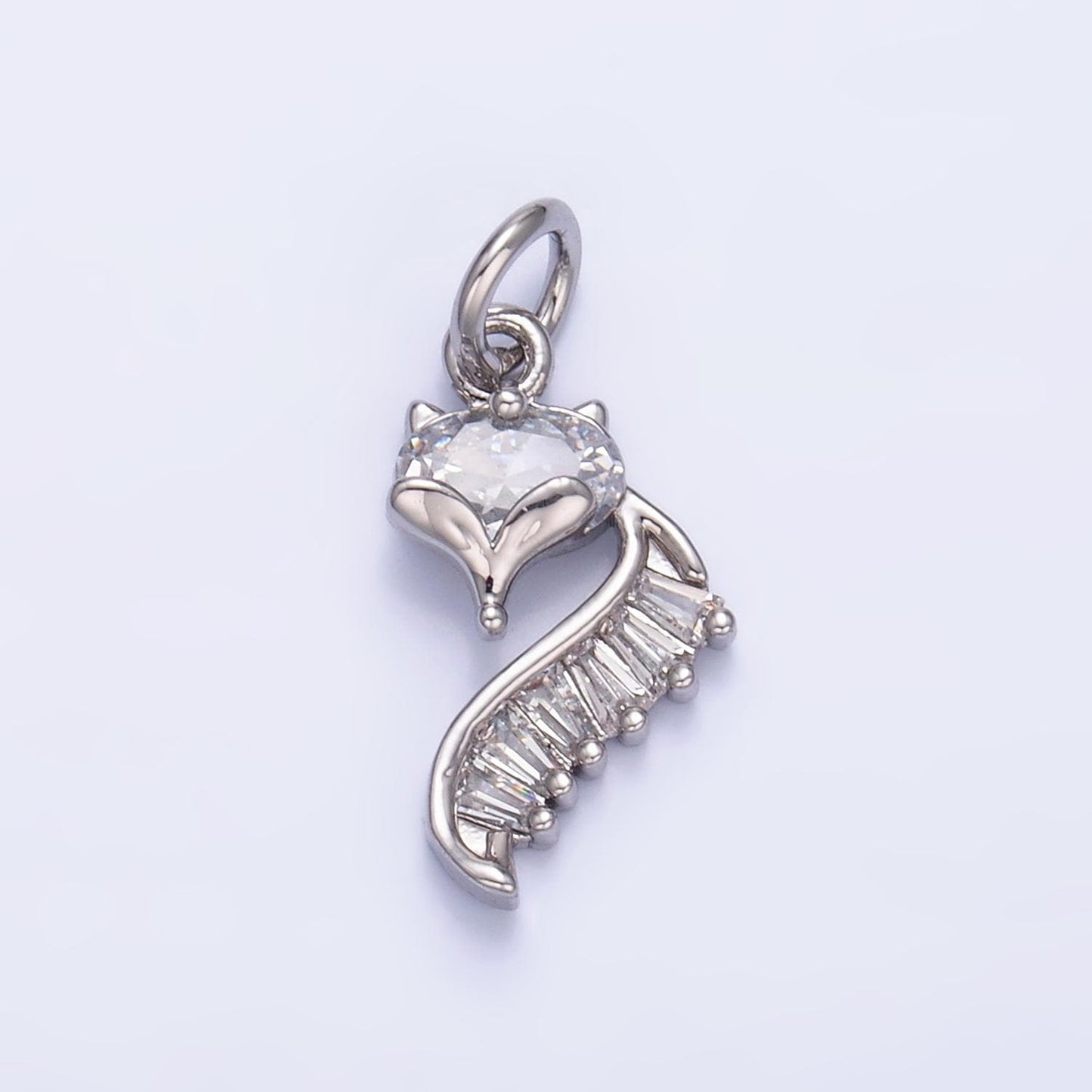 24K Gold Filled Fox Charm Wild Animal Baguette CZ Curve Silhouette Charm in Gold & Silver | w447