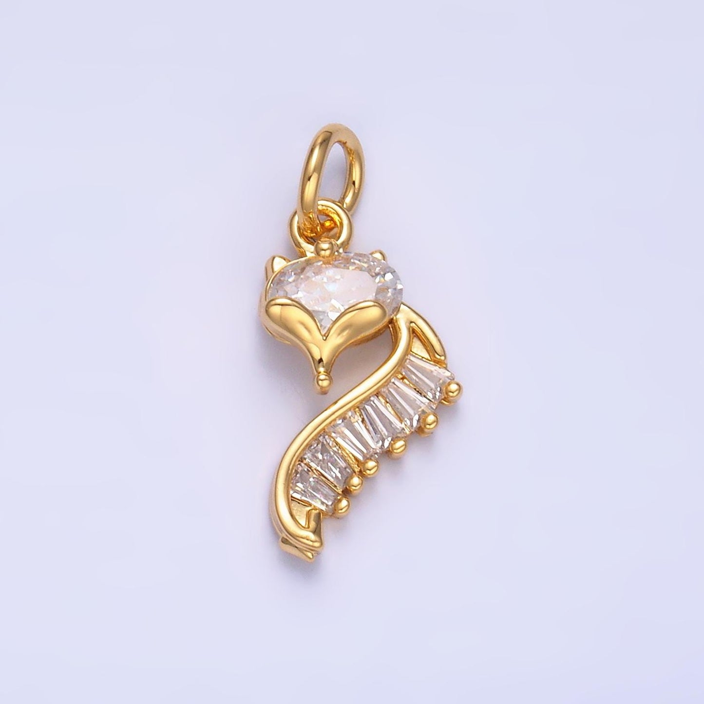 24K Gold Filled Fox Charm Wild Animal Baguette CZ Curve Silhouette Charm in Gold & Silver | w447
