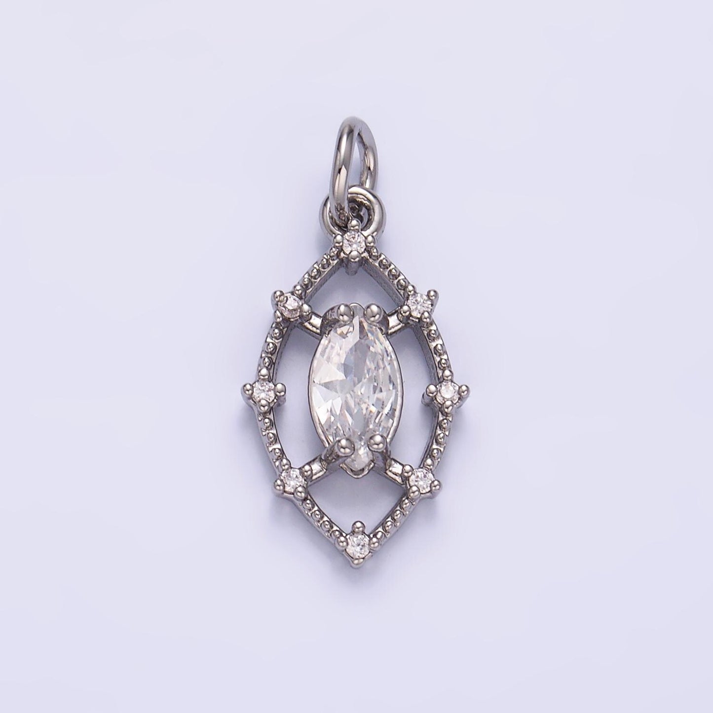 24K Gold Filled Clear Marquise CZ Open Dotted Outline Geometric Charm in Gold & Silver | W417