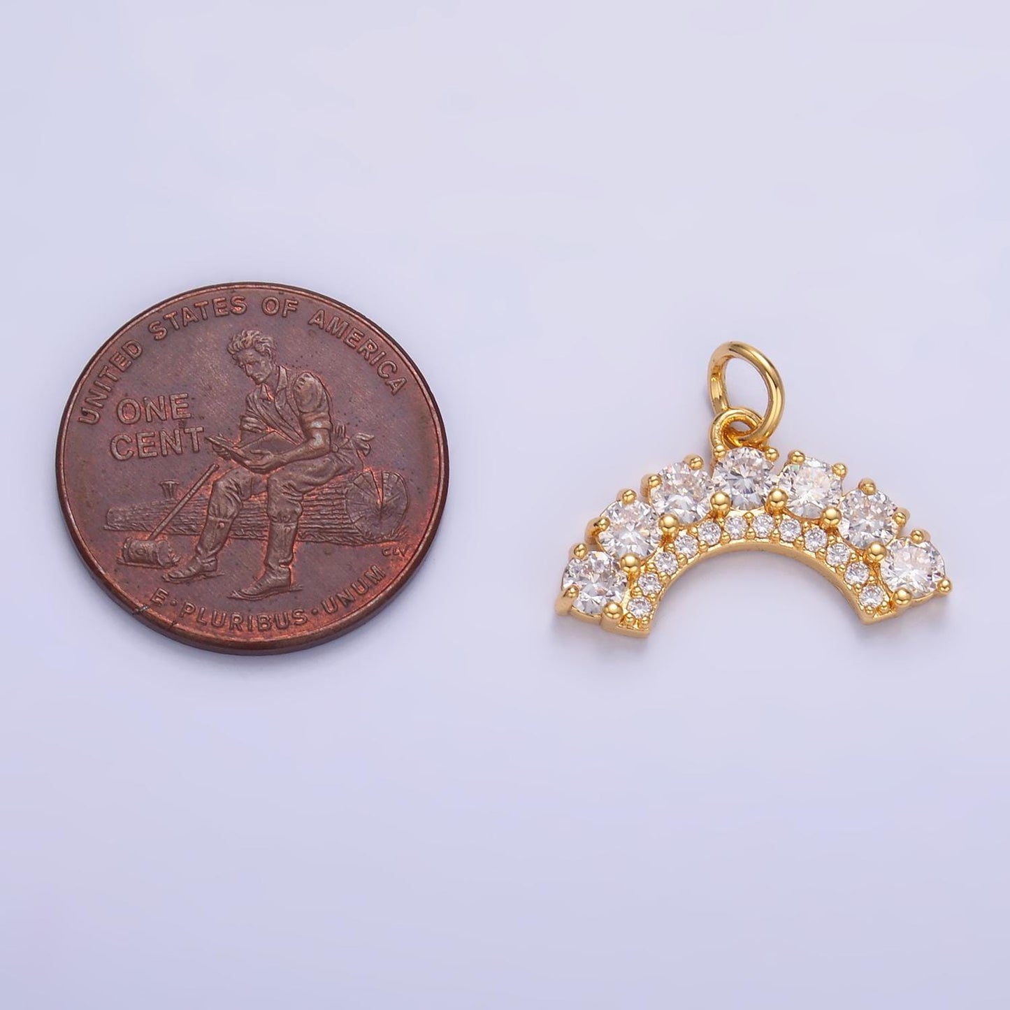 Clear Micro Pave CZ Rainbow Charm Curved Geometric gold filled charm | W419