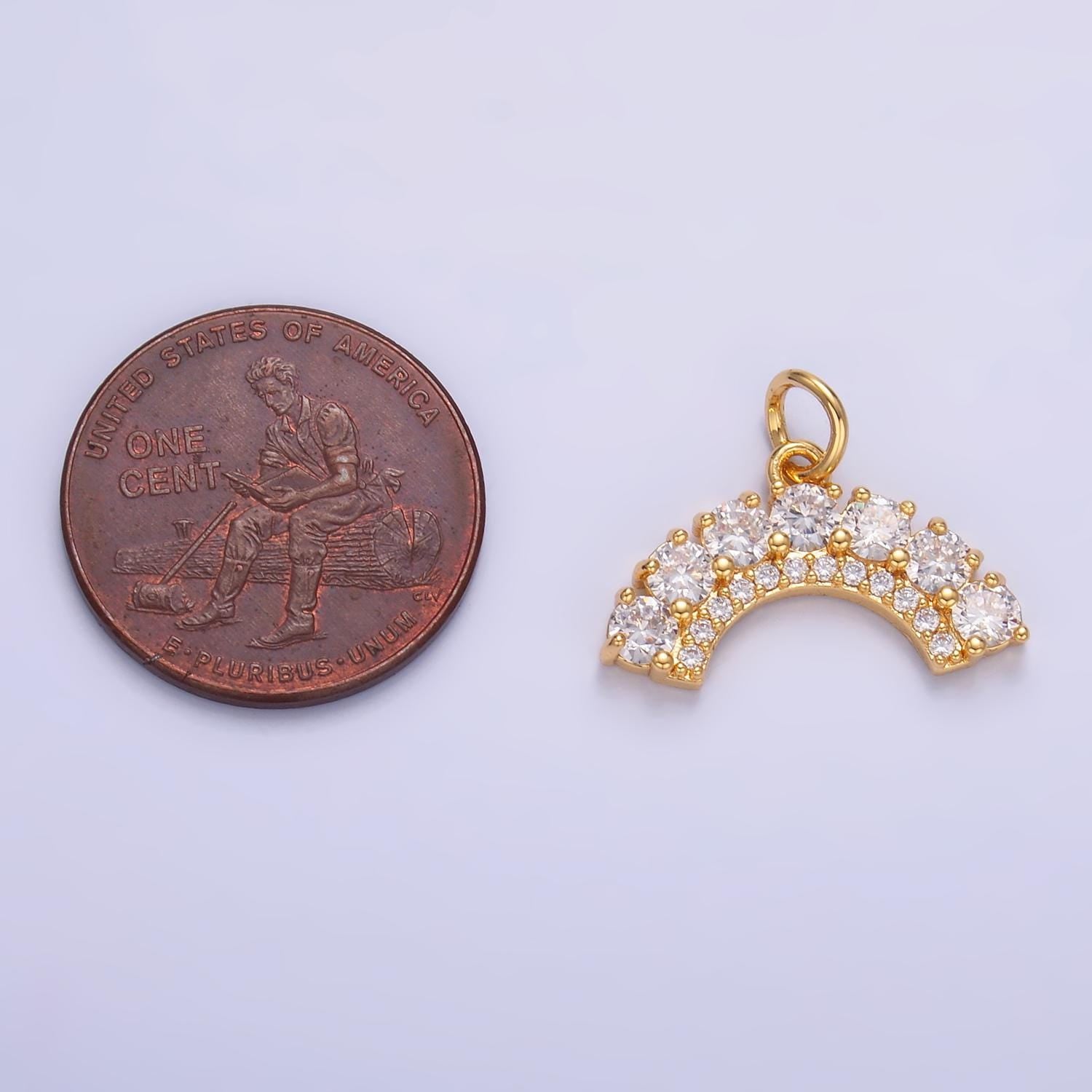 Clear Micro Pave CZ Rainbow Charm Curved Geometric gold filled charm | W419