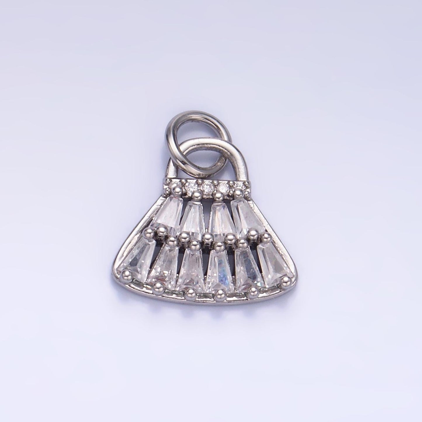 24K Gold Filled CZ Clear Baguette Bag Purse Fashion Charm in Gold & Silver | W418