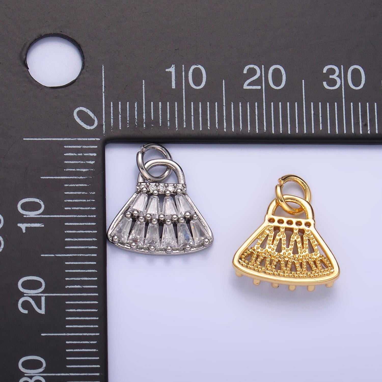 24K Gold Filled CZ Clear Baguette Bag Purse Fashion Charm in Gold & Silver | W418