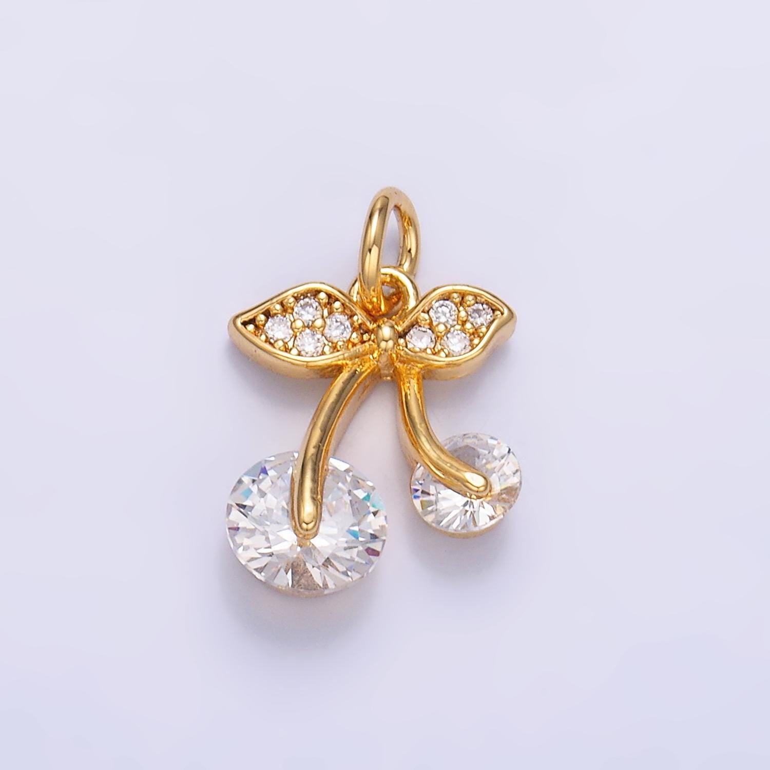 Pave Gold Cherry Charms 24K Gold Filled Cherry Pendant Fruit Charm Bracelet Necklace for DIY Jewelry Making Supply W420