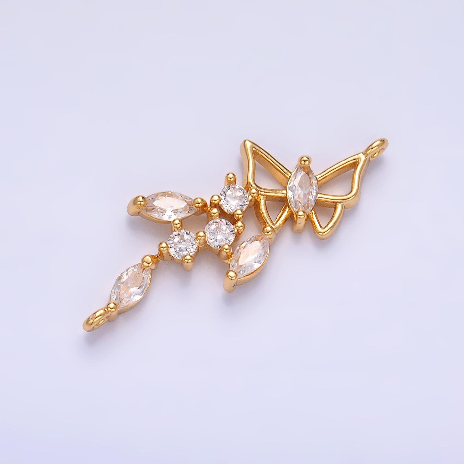 14K Gold Butterfly Connector - Dainty Link Connector- Cubic Mariposa Charm Connector- for Necklace Bracelet Component, G228