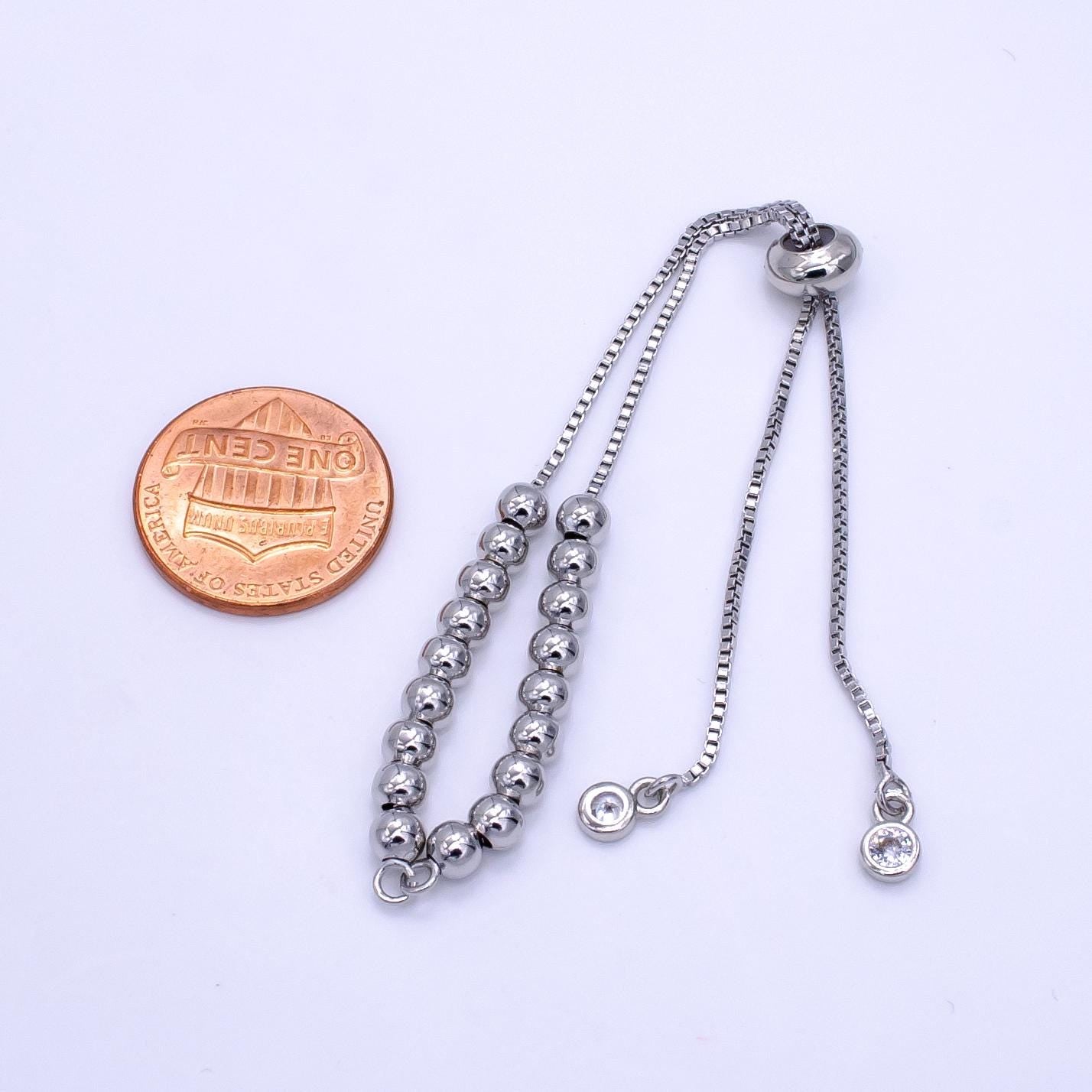 Silver Adjustable bracelet half semi finished with rubber stopper bolo beaded charm bracelet box chain For Jewelry Making Supply Z788