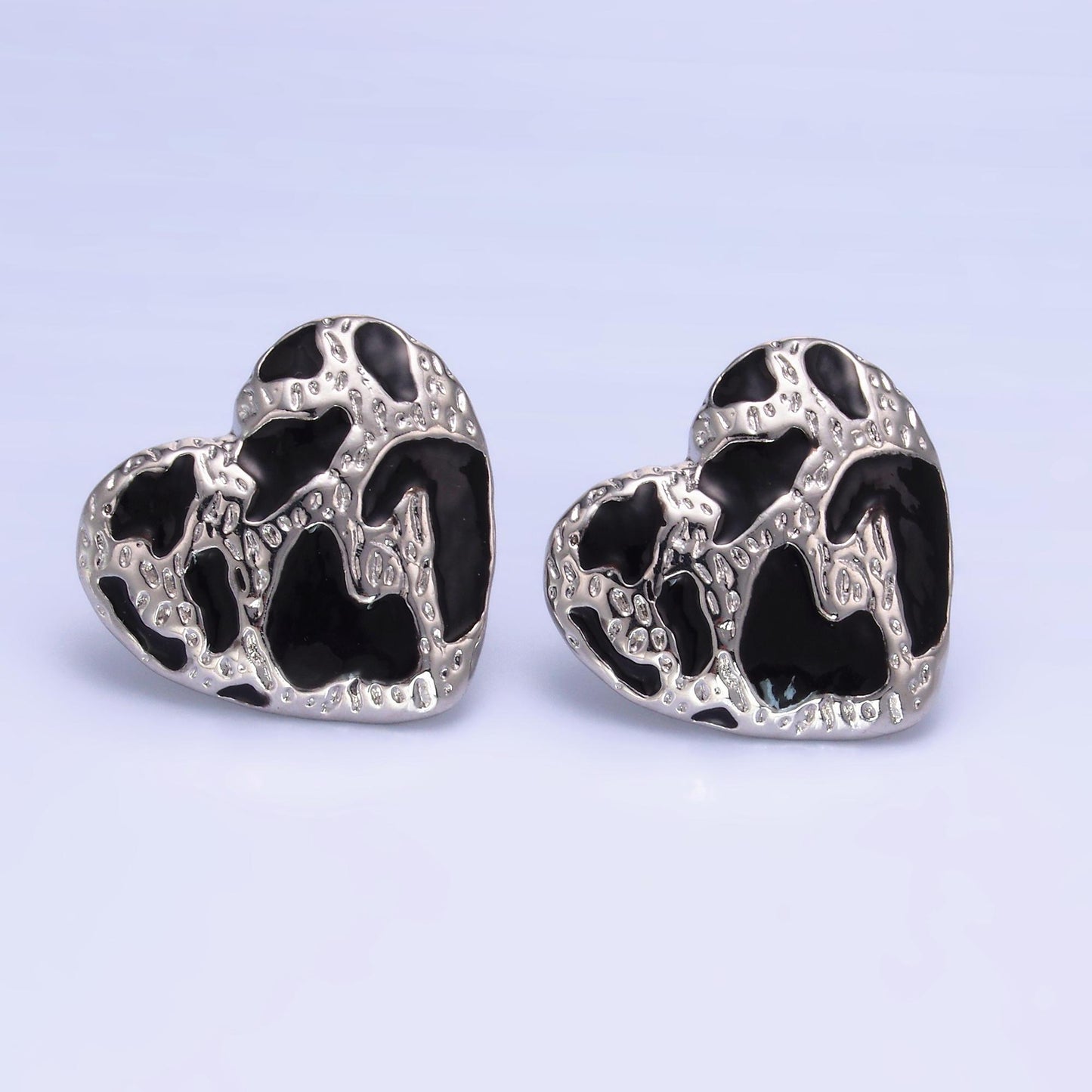 24K Gold Fill Heart Leopard Earring Medium Silver Stud Cheetah Heart Earring for Valentine Gift Idea Fashion Jewelry AB1496