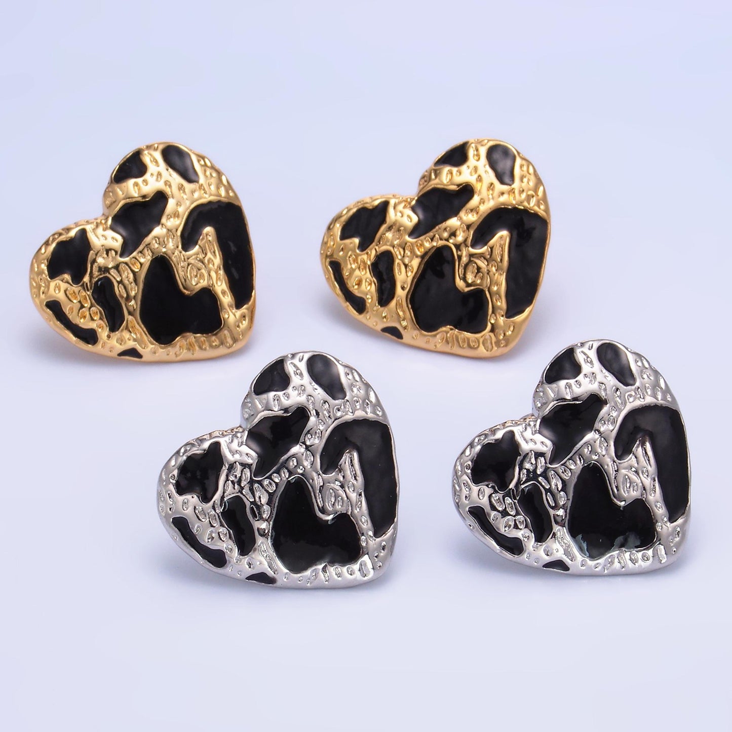 24K Gold Fill Heart Leopard Earring Medium Silver Stud Cheetah Heart Earring for Valentine Gift Idea Fashion Jewelry AB1496