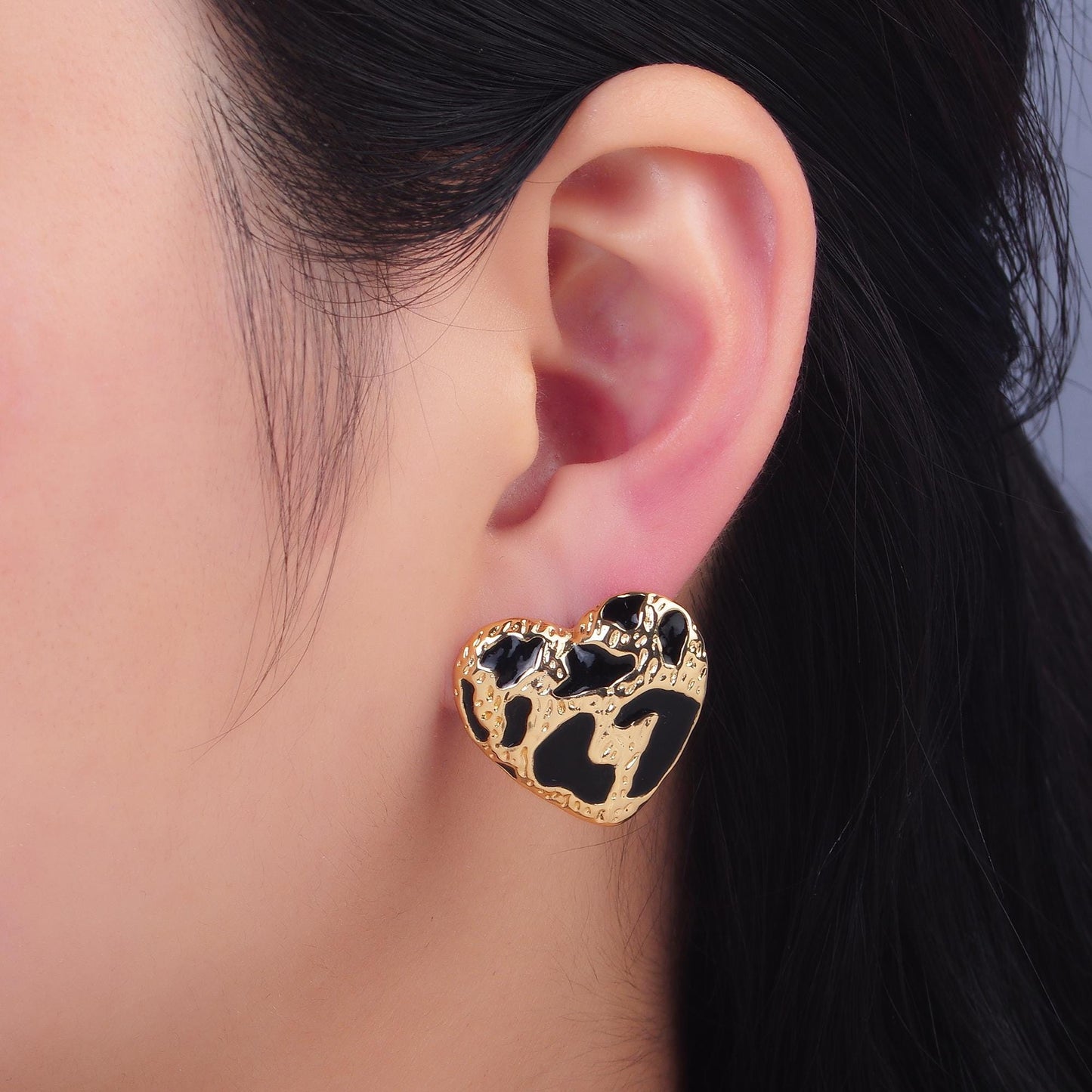 24K Gold Fill Heart Leopard Earring Medium Silver Stud Cheetah Heart Earring for Valentine Gift Idea Fashion Jewelry AB1496