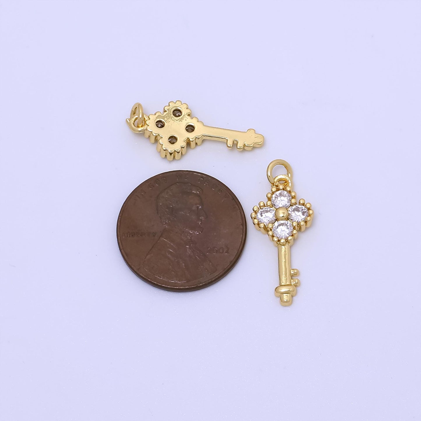 Dainty gold micro pave cz key pendant charm for diy jewelry ac-246