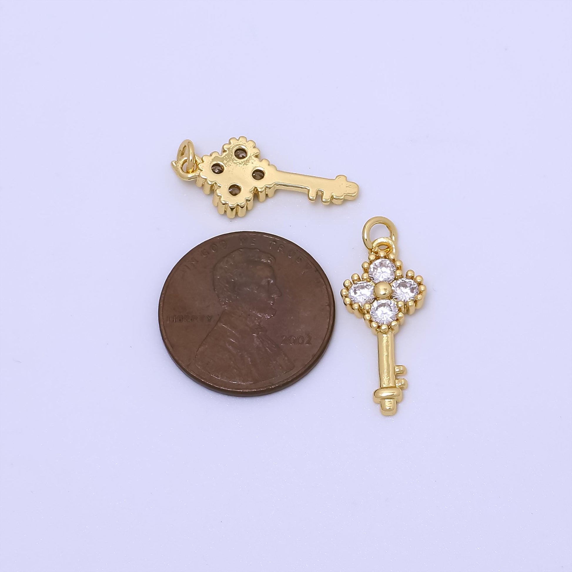 Dainty gold micro pave cz key pendant charm for diy jewelry ac-246
