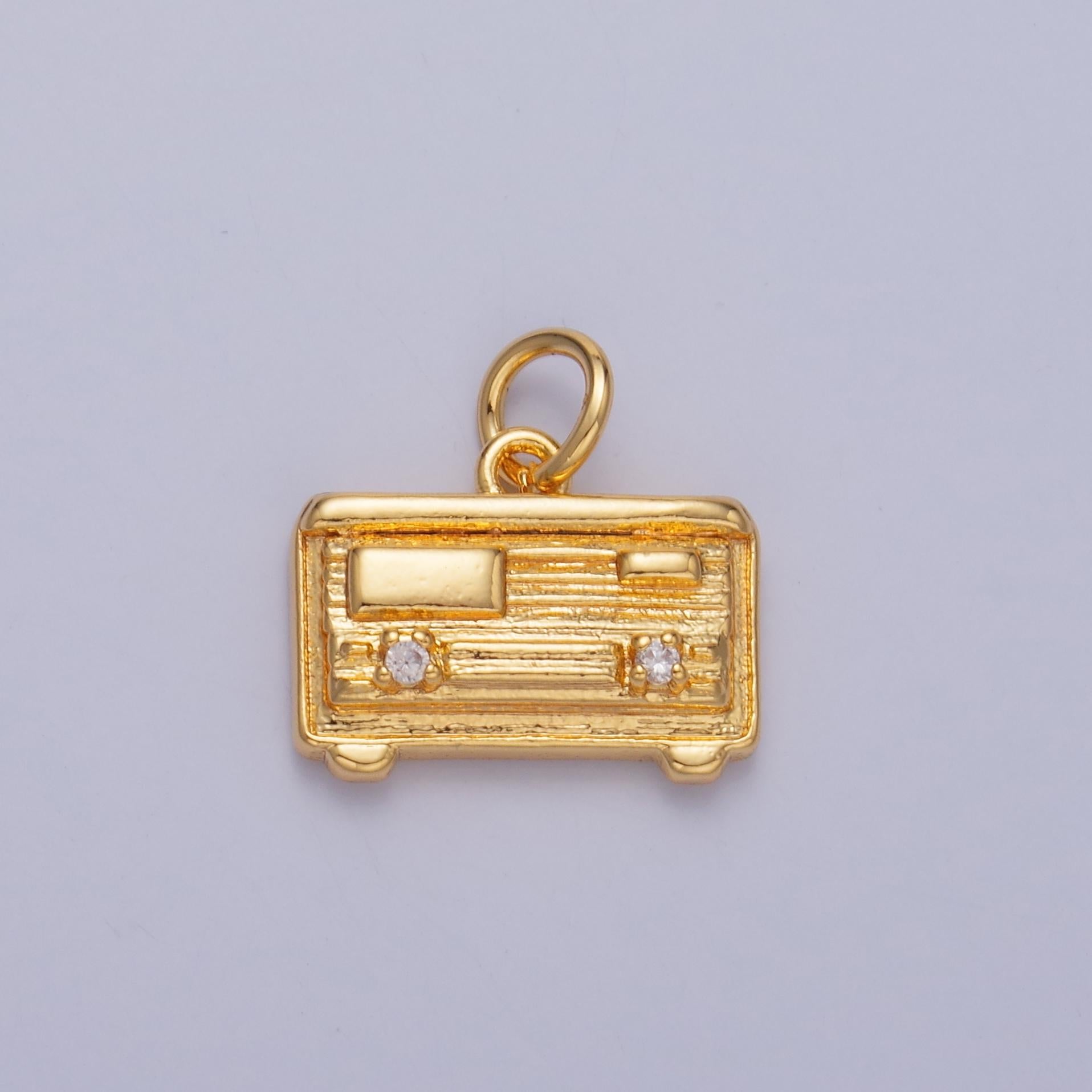 Gold Retro radio charm pendant Old School Radio charm necklace gift idea gold charm for bracelet necklace W414