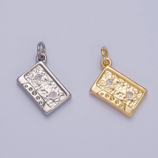 24k gold filled Cassette Tape charm pendant retro Silver Tape charm necklace gift idea gold charm for bracelet necklace W415