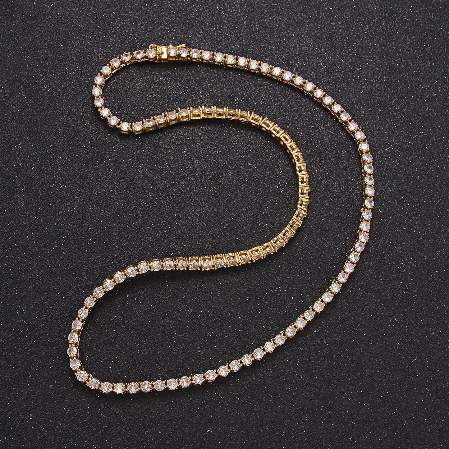 24k gold filled tennis choker necklace CZ diamond tennis necklace Clear cubic zirconia stones 17 inch Long | WA2661