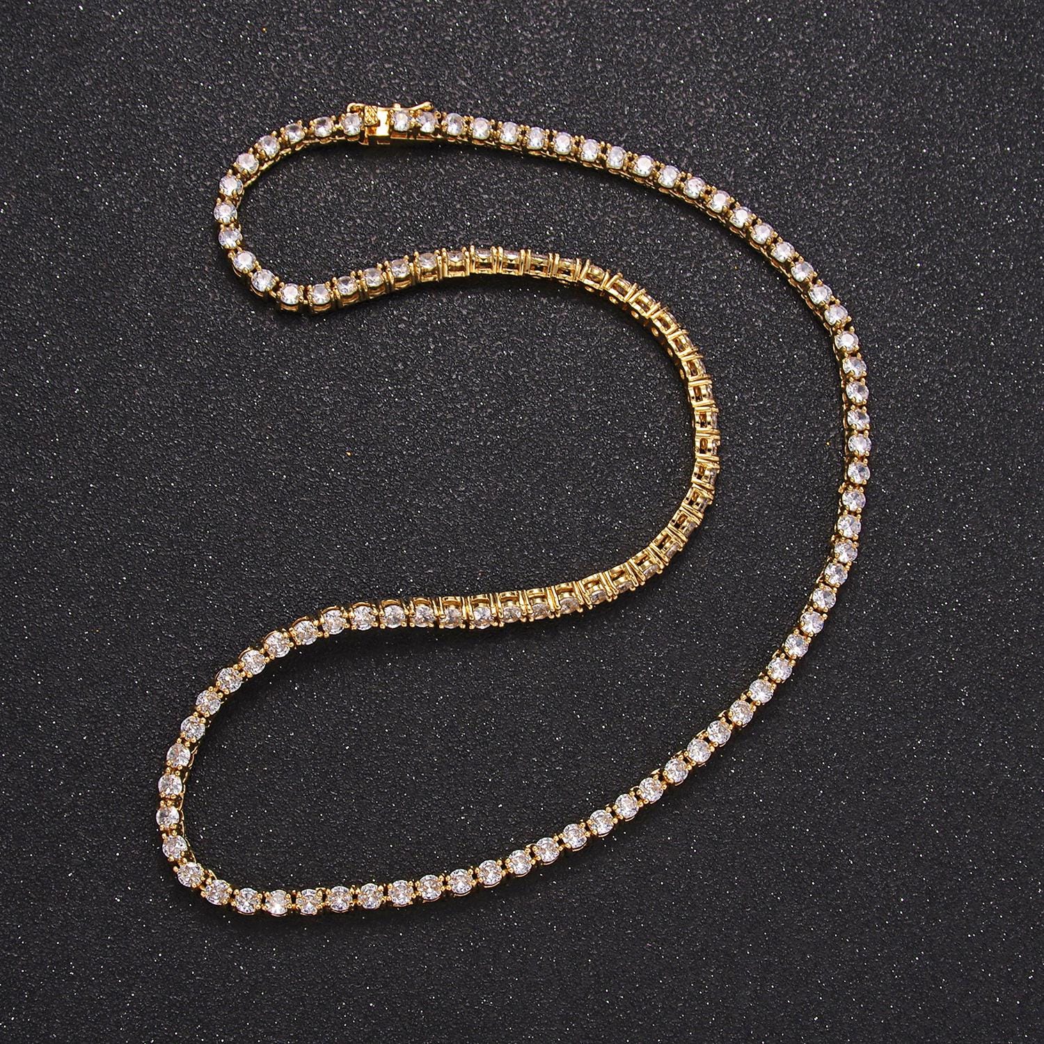 24k gold filled tennis choker necklace CZ diamond tennis necklace Clear cubic zirconia stones 17 inch Long | WA2661