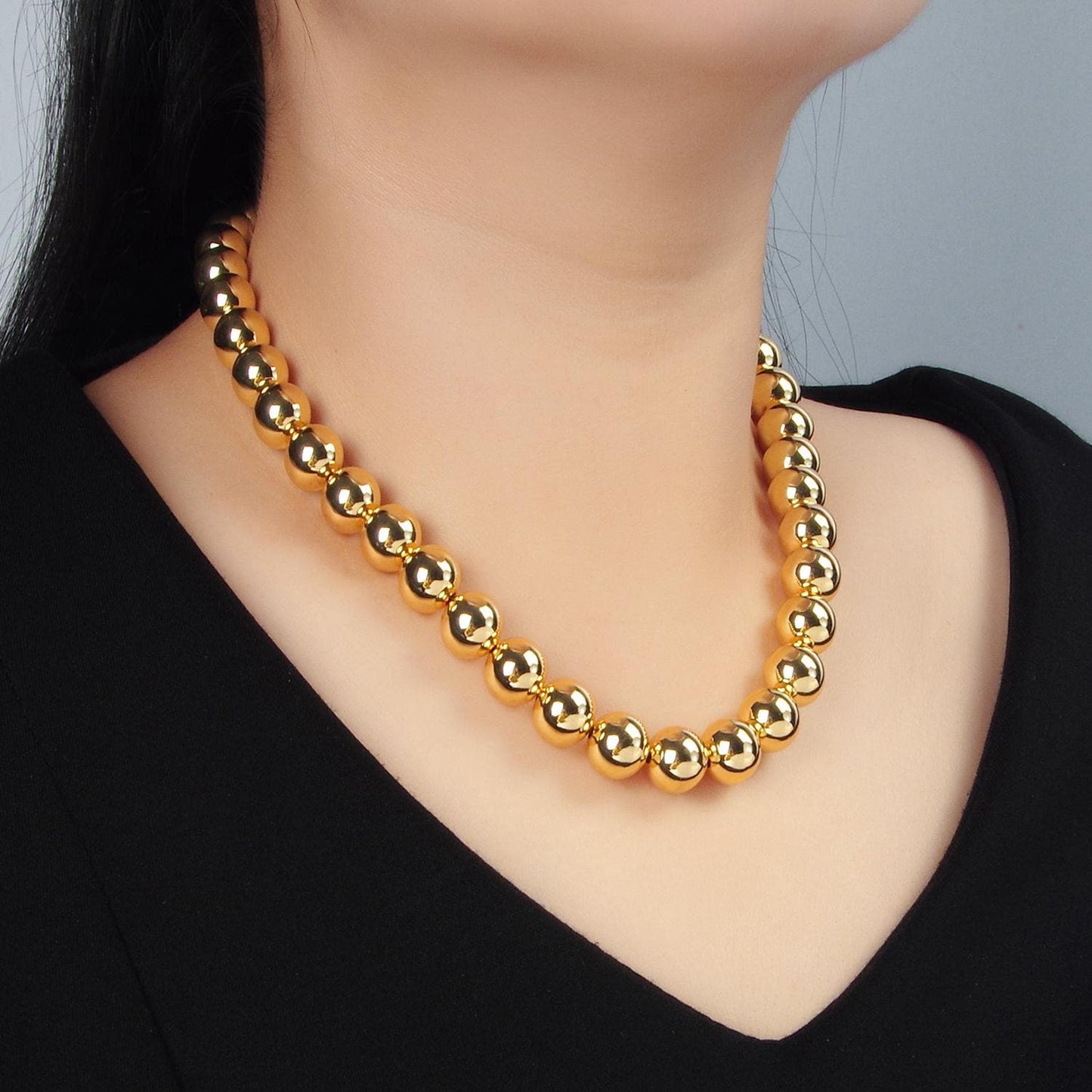 Big Bold Ball Beaded Necklace Chunky Statement necklace Chain layering Magnetic Closure 18.5 Inch Necklace WA2635